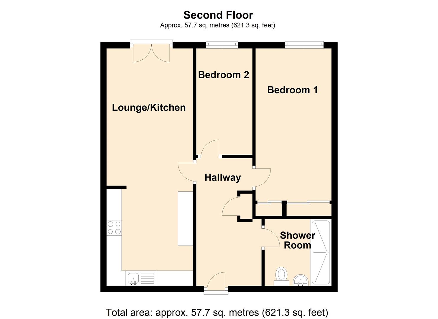 2 bed apartment for sale in Wharf Street, Sowerby Bridge - Property floorplan