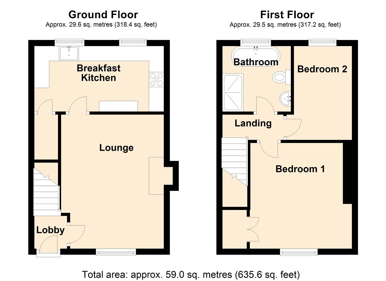2 bed cottage for sale, Halifax - Property floorplan