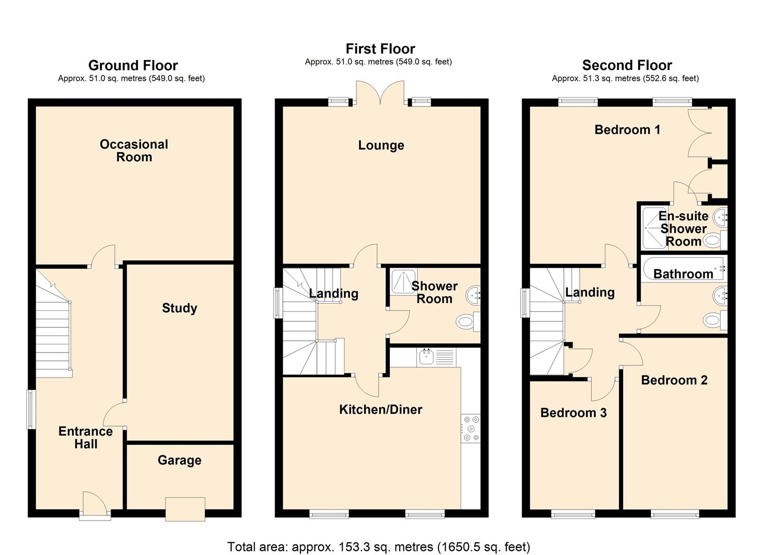 3 bed town house for sale in Admiral Way, Halifax - Property floorplan