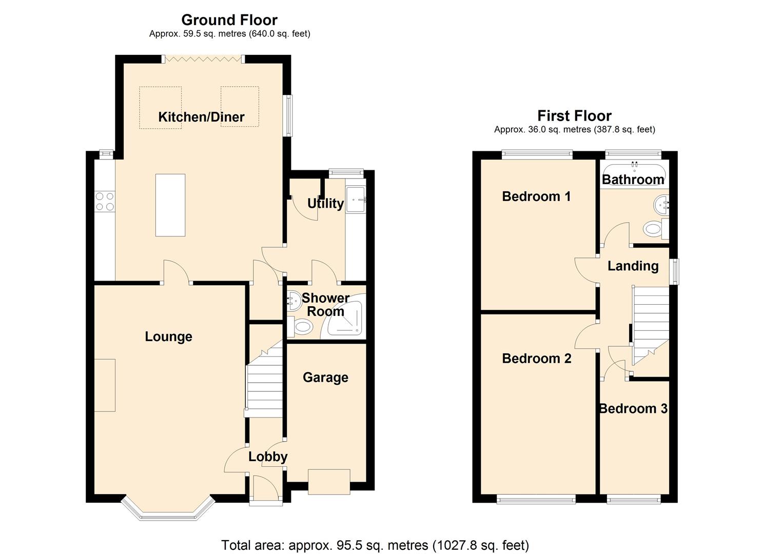 3 bed town house for sale in Copley Glen, Halifax - Property floorplan