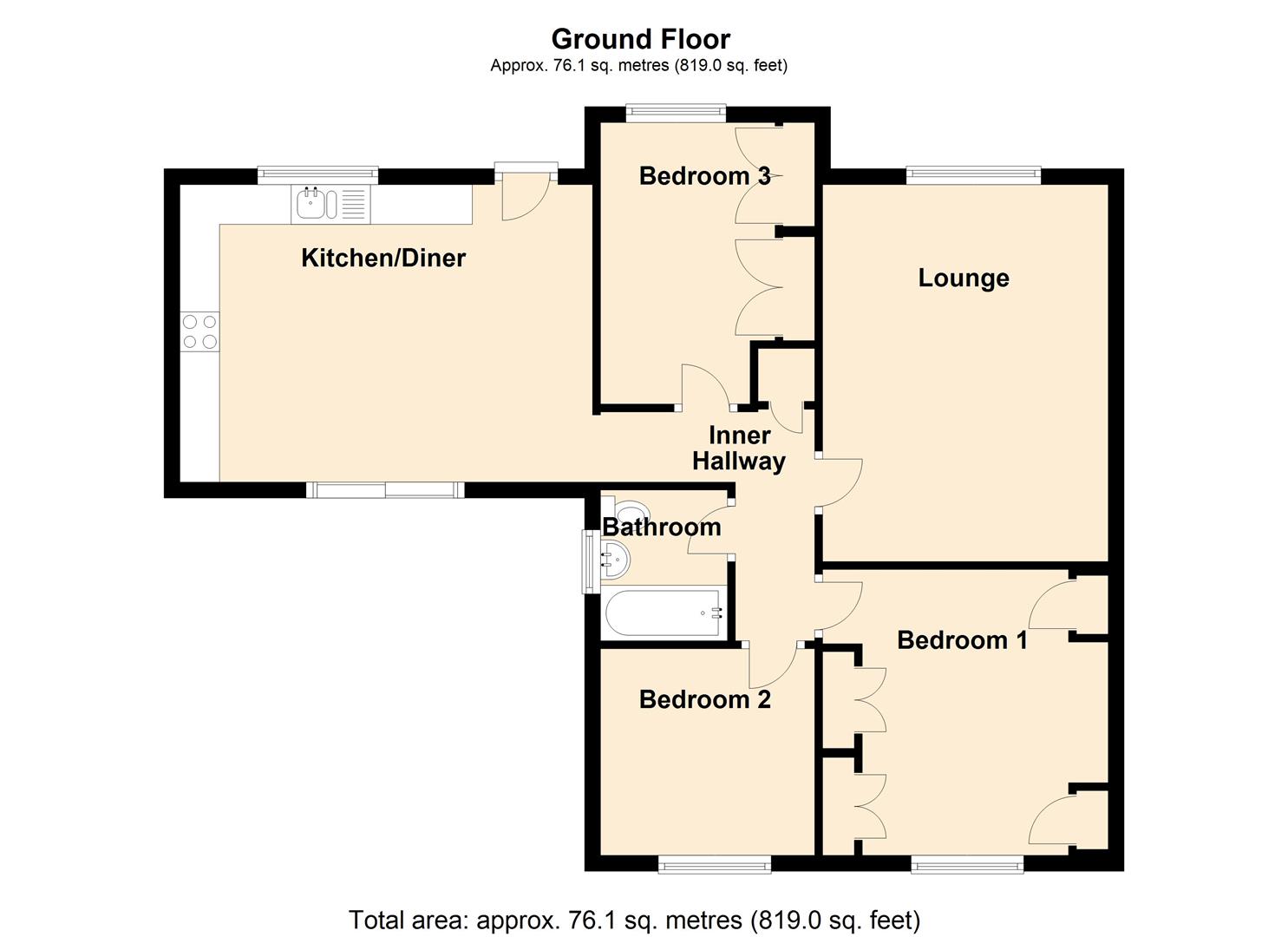 3 bed semi-detached bungalow for sale in Chiltern Avenue, Huddersfield - Property floorplan