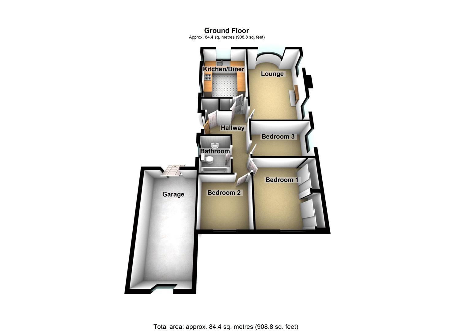 3 bed detached bungalow for sale in Gosport Lane, Outlane - Property floorplan