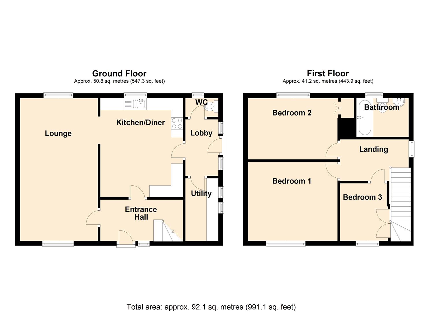 3 bed semi-detached house for sale in Iveson Drive, Leeds - Property floorplan