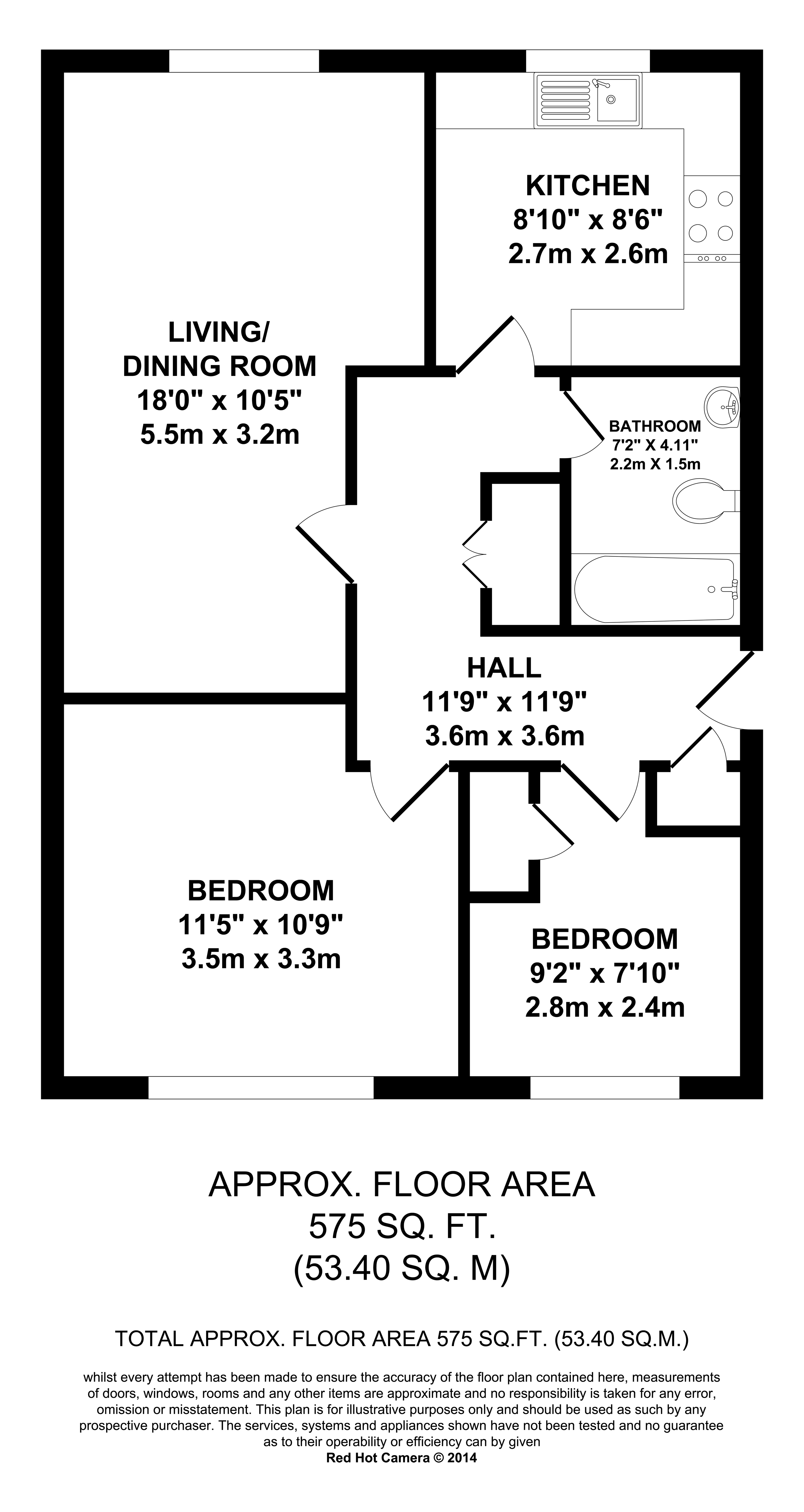 2 bed flat for sale in Hanson Close, Beckenham - Property floorplan