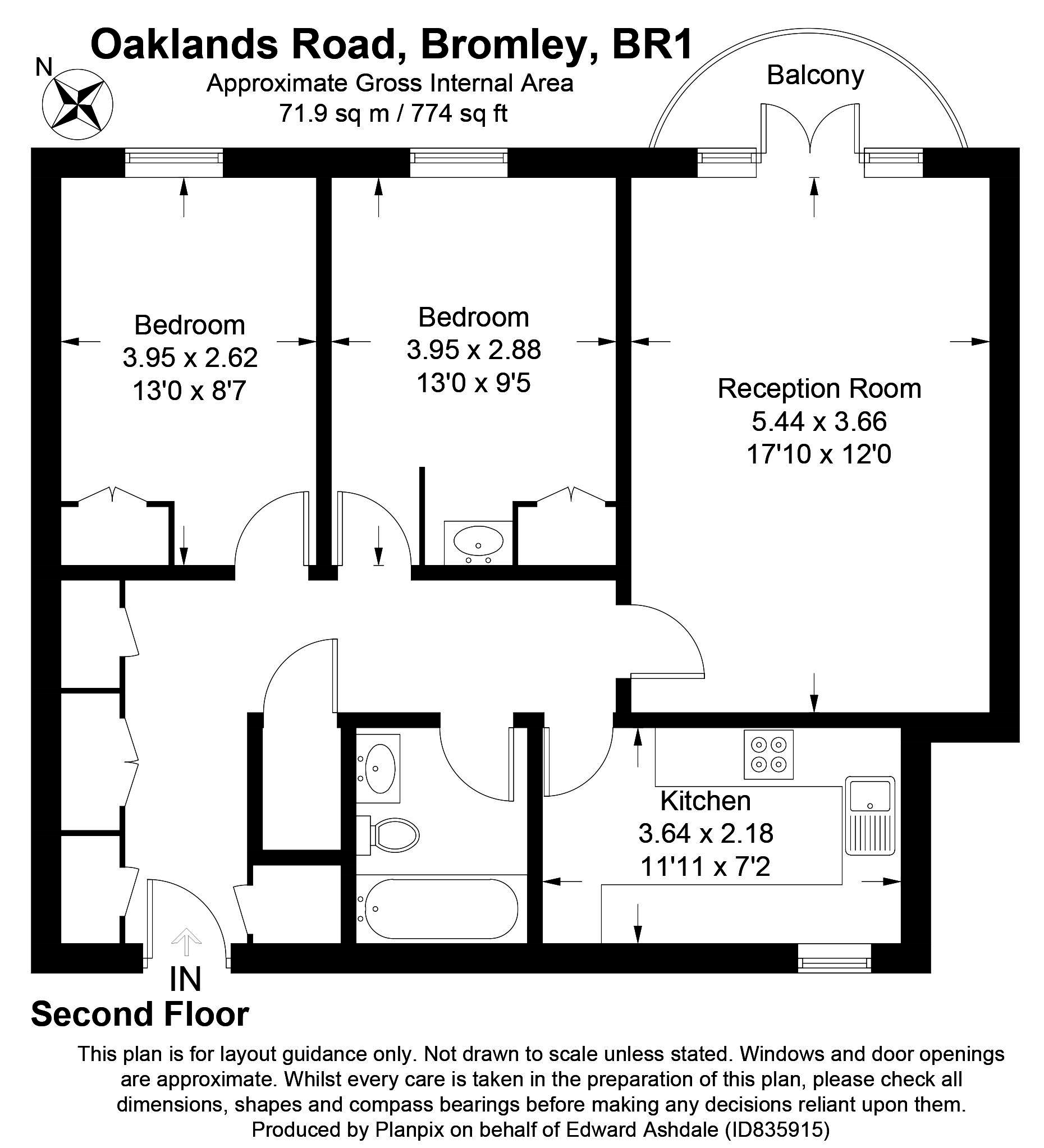 2 bed apartment for sale in Oaklands Road, Bromley - Property floorplan