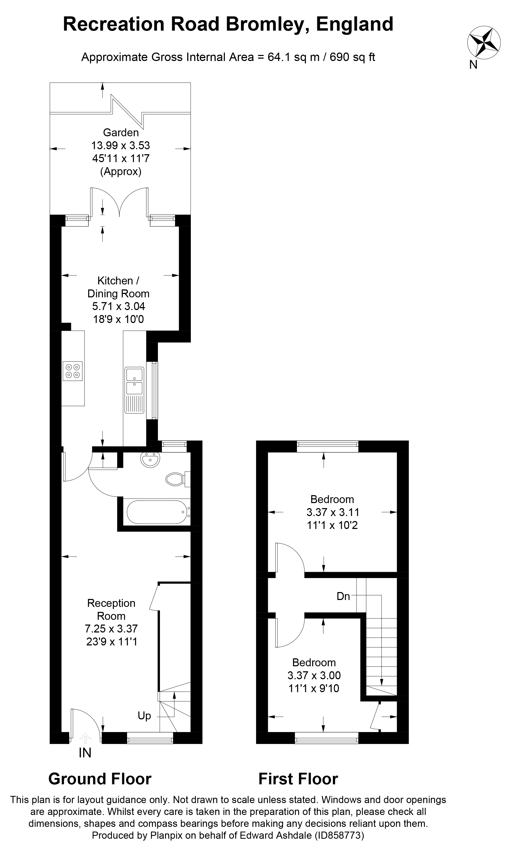 2 bed terraced house for sale in Recreation Road, Bromley - Property floorplan