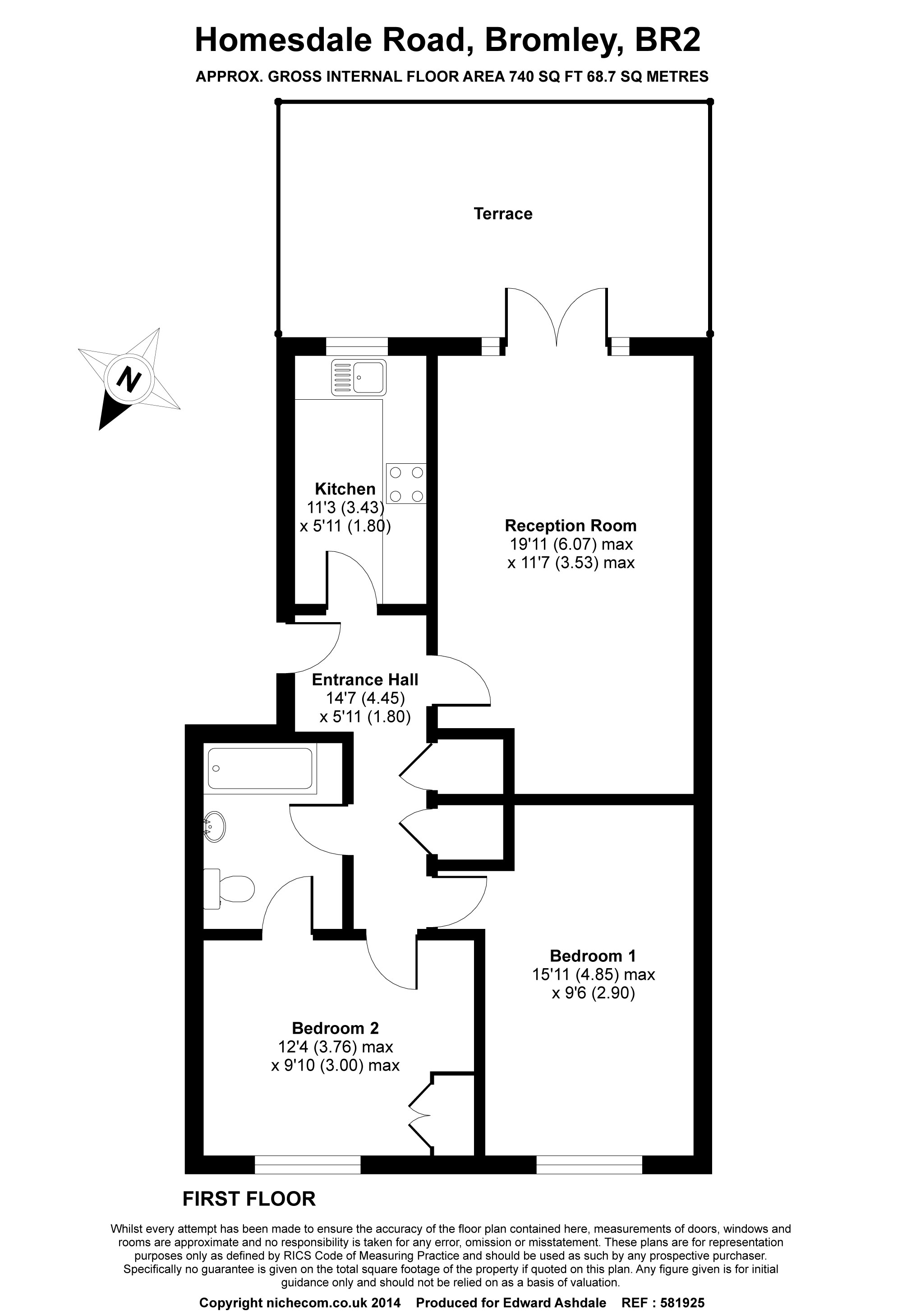 2 bed apartment for sale in Homesdale Road, Bromley - Property floorplan