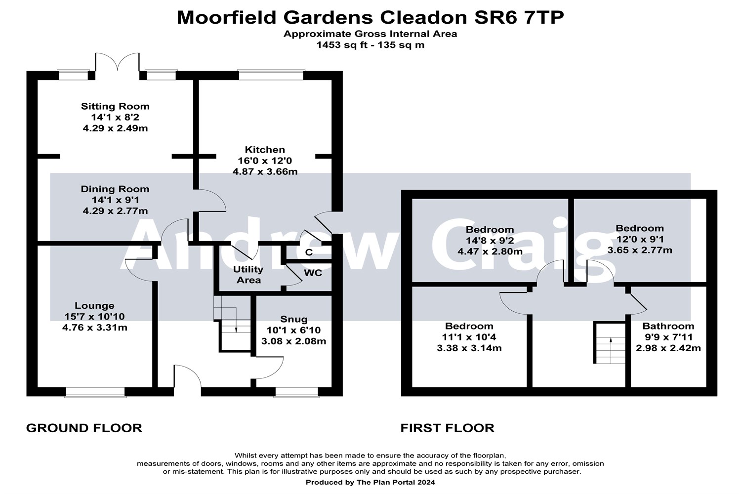3 bed detached house for sale in Moorfield Gardens, Cleadon - Property floorplan