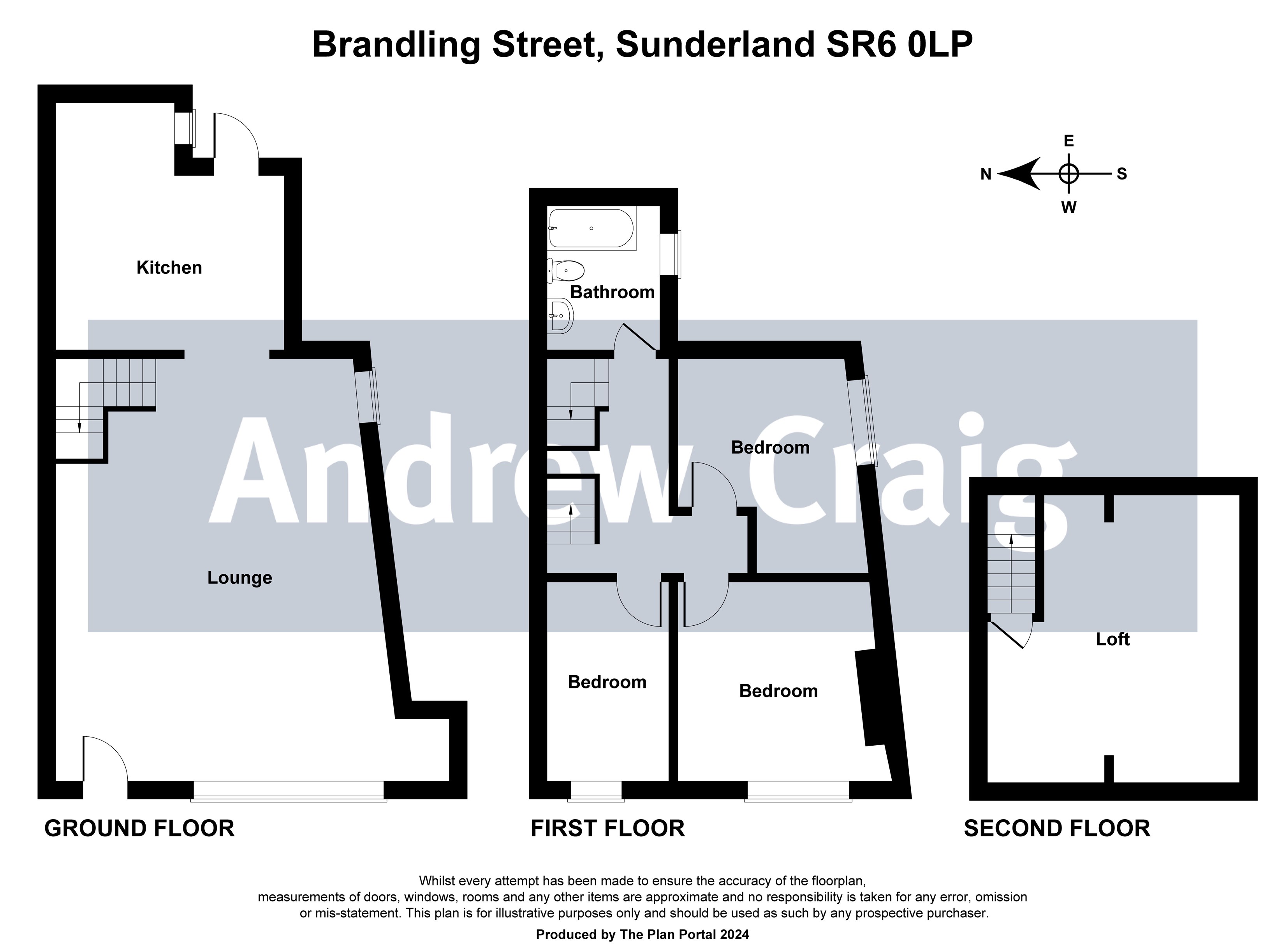 3 bed end of terrace house for sale in Brandling Street, Sunderland - Property floorplan