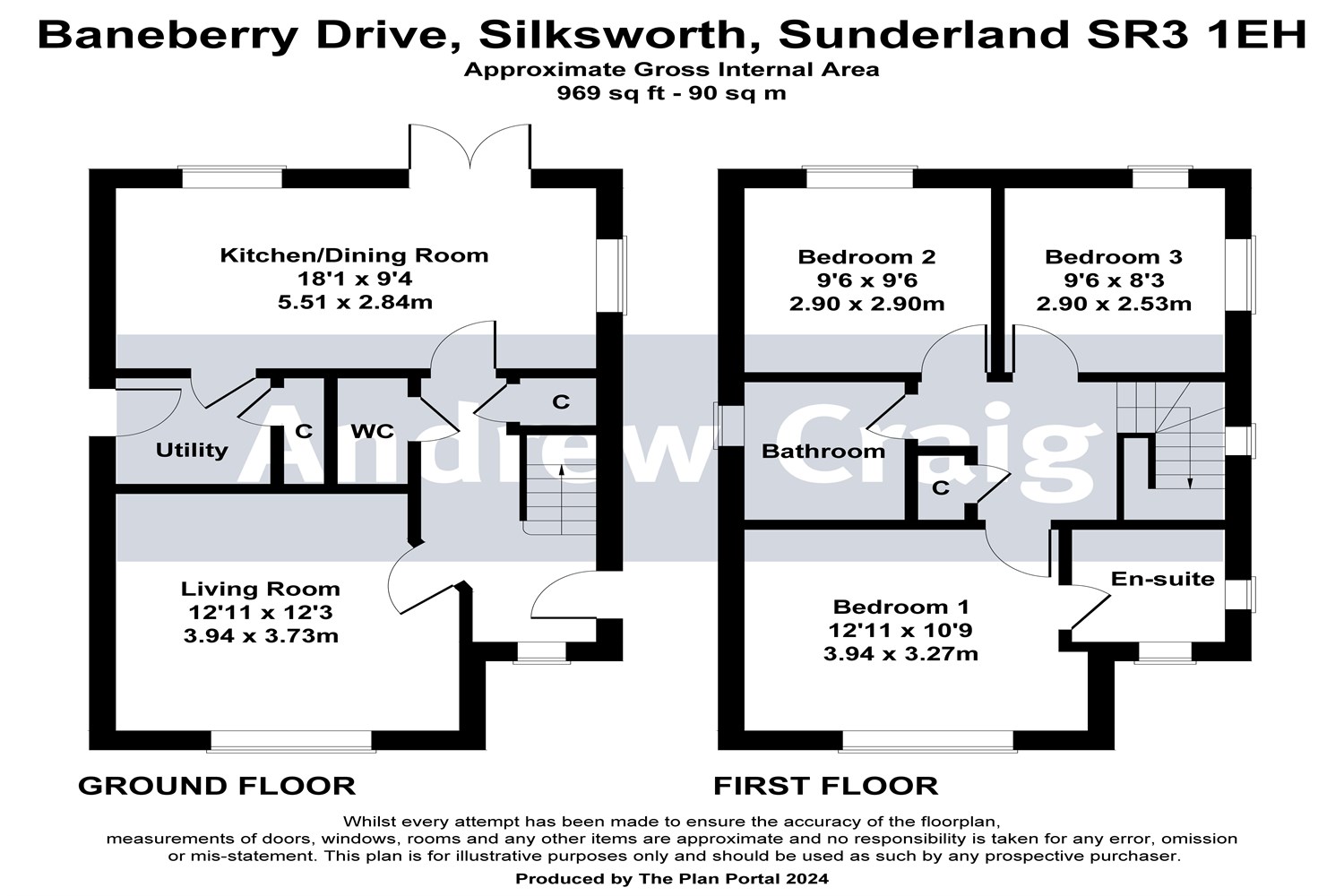 3 bed detached house for sale in Baneberry Drive, Sunderland - Property floorplan