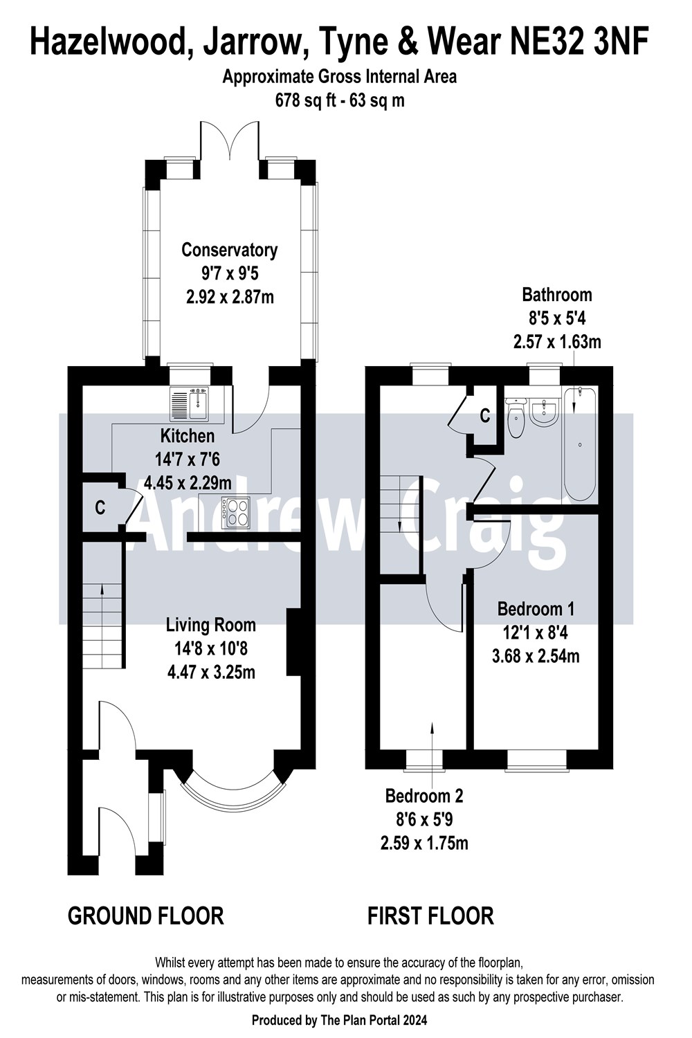 2 bed house for sale in Hazelwood, Jarrow - Property floorplan