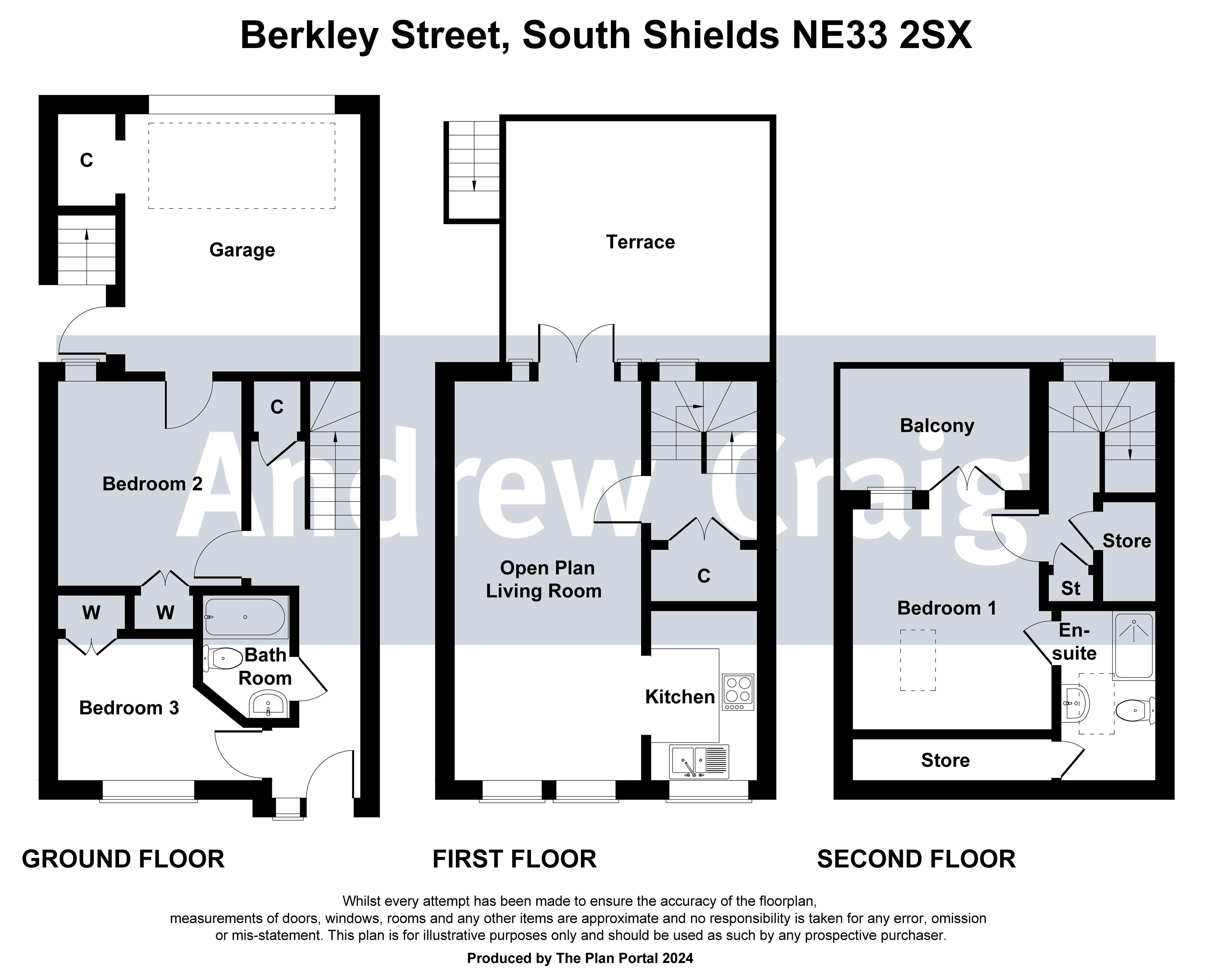 3 bed mid terraced town house for sale in Berkley Street, South Shields - Property floorplan