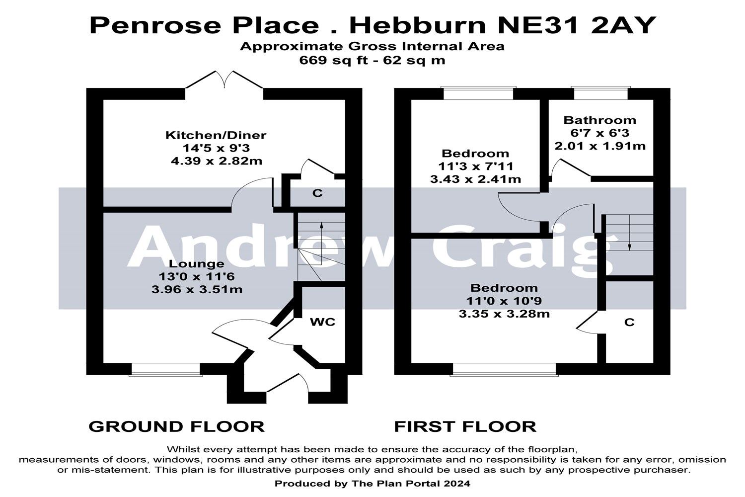 2 bed end of terrace house for sale in Penrose Place, Hebburn - Property floorplan