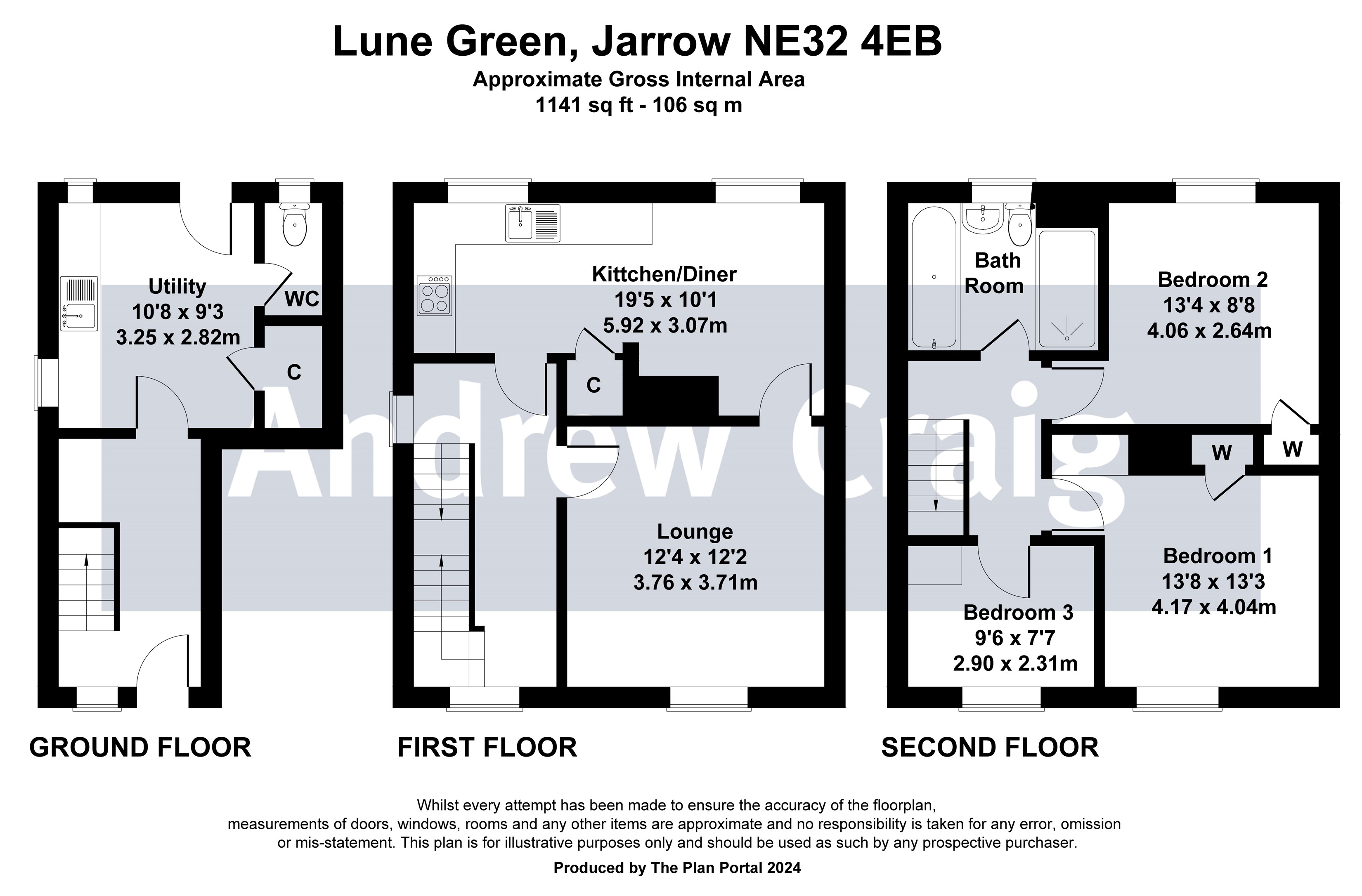 3 bed end of terraced town house for sale in Lune Green, Jarrow - Property floorplan