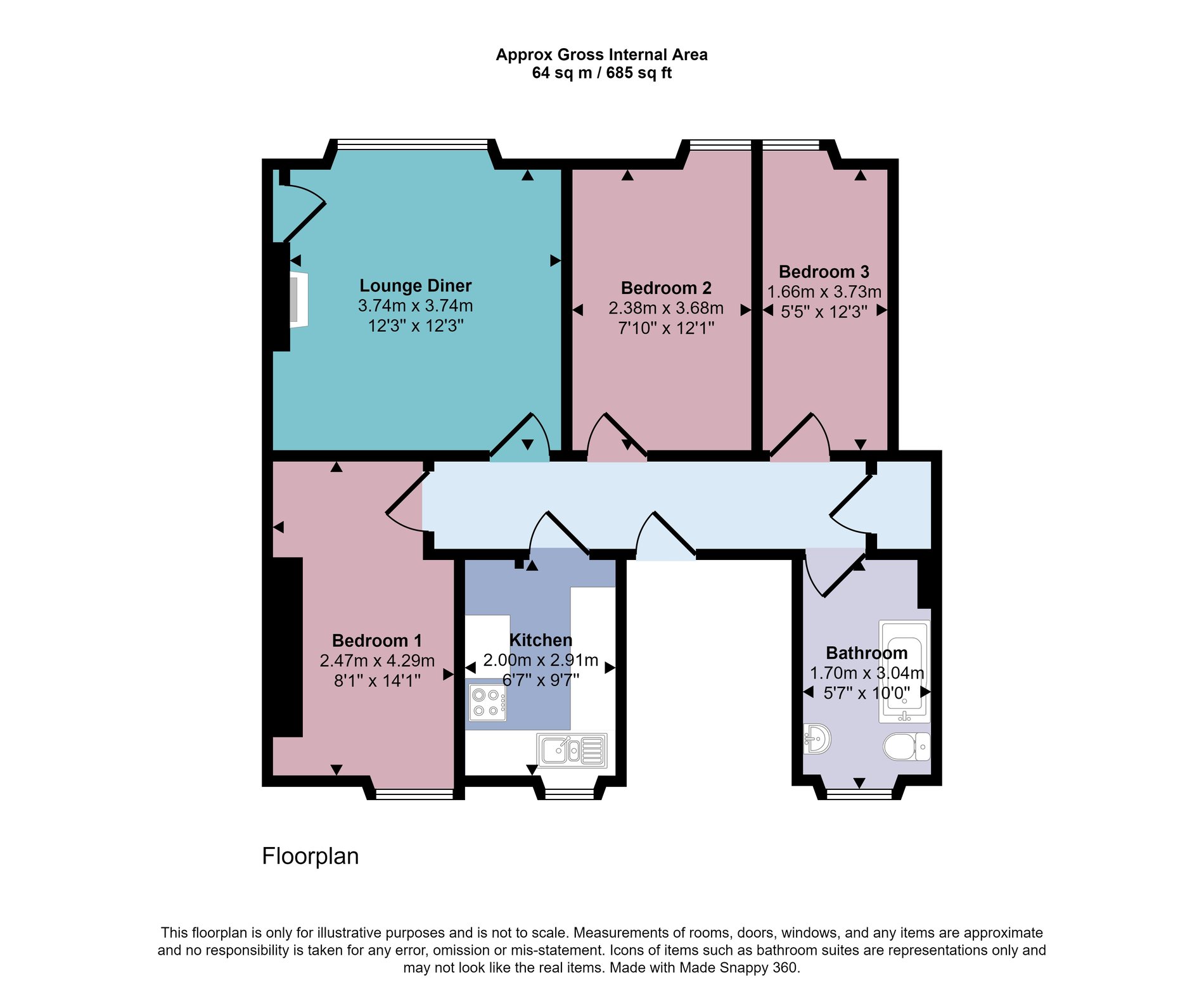 3 bed flat for sale in High Street, Dunblane - Property floorplan