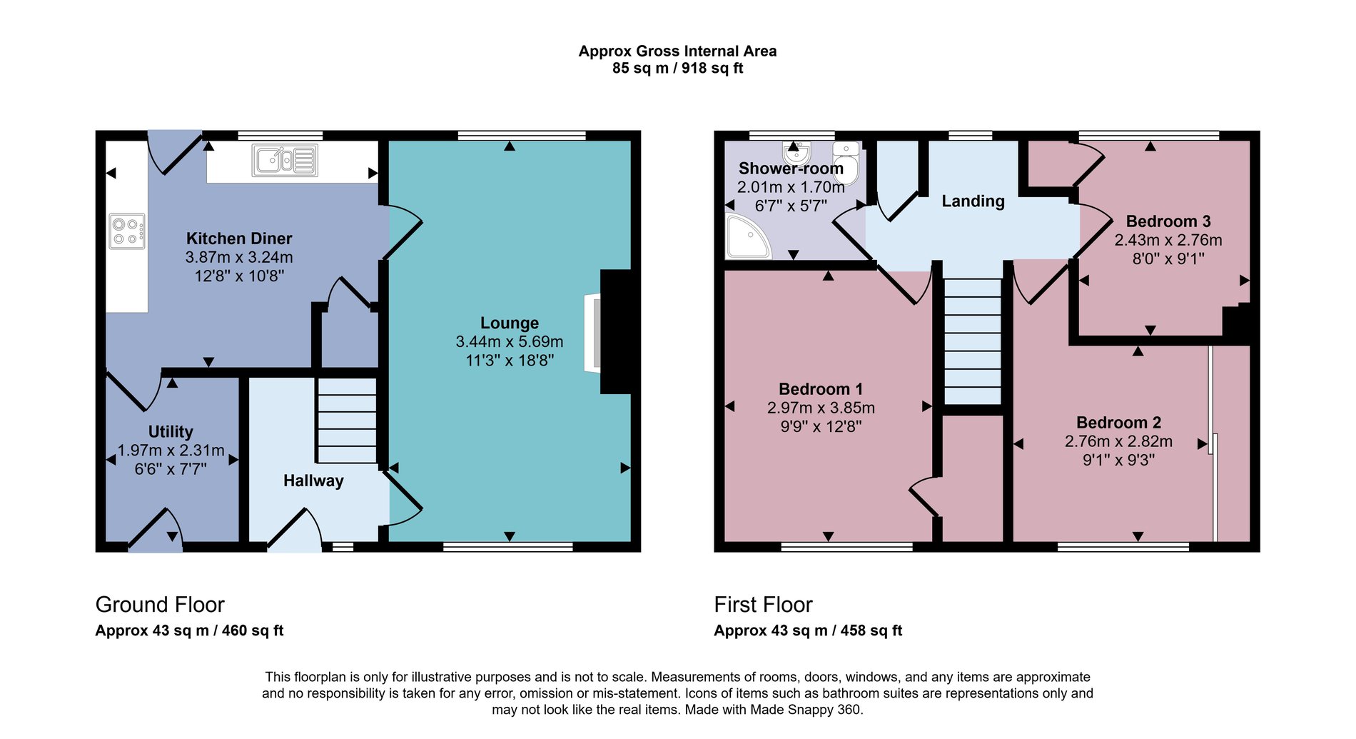 3 bed terraced house for sale in Edward Place, Dunblane - Property floorplan