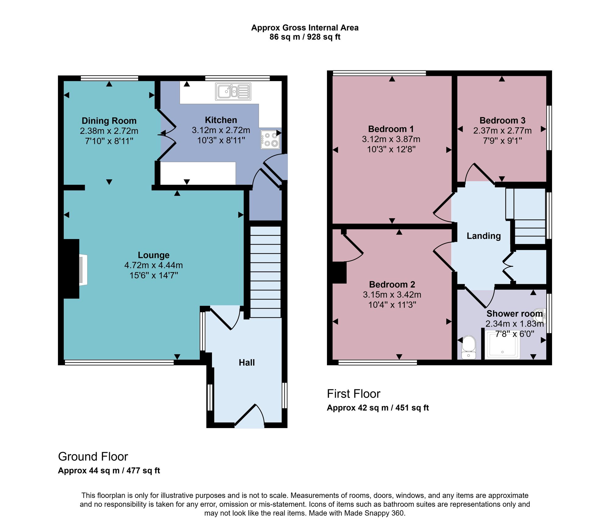 3 bed semi-detached house for sale in Hume Crescent, Stirling - Property floorplan