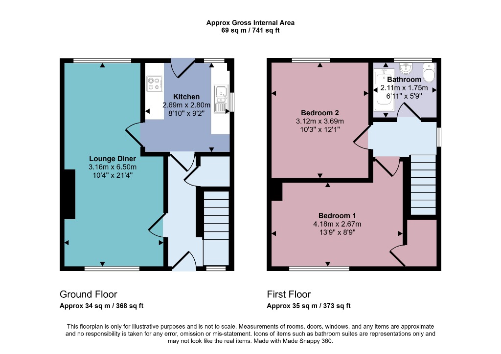 2 bed end of terrace house to rent in Juniper Court, East Dunbartonshire - Property floorplan