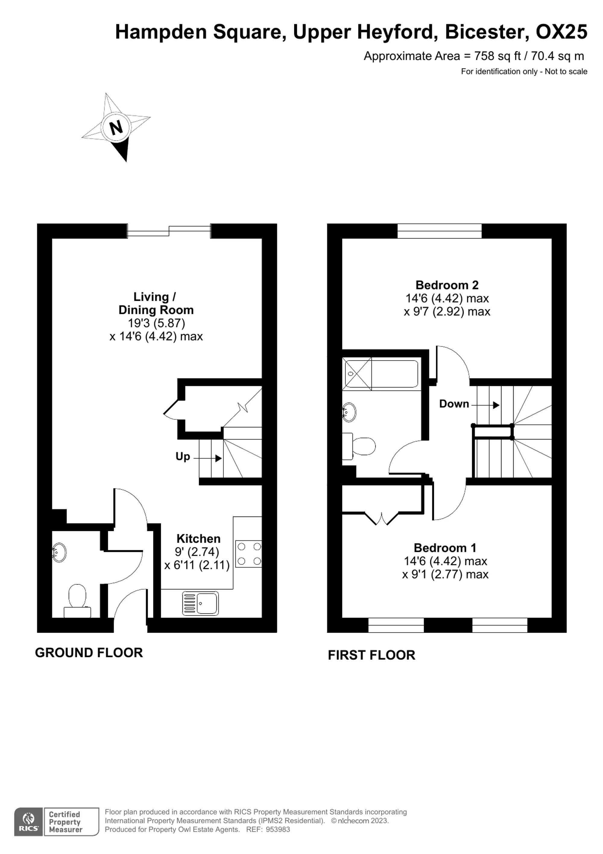 2 bed mid-terraced house for sale in Hampden Square, Bicester - Property Floorplan