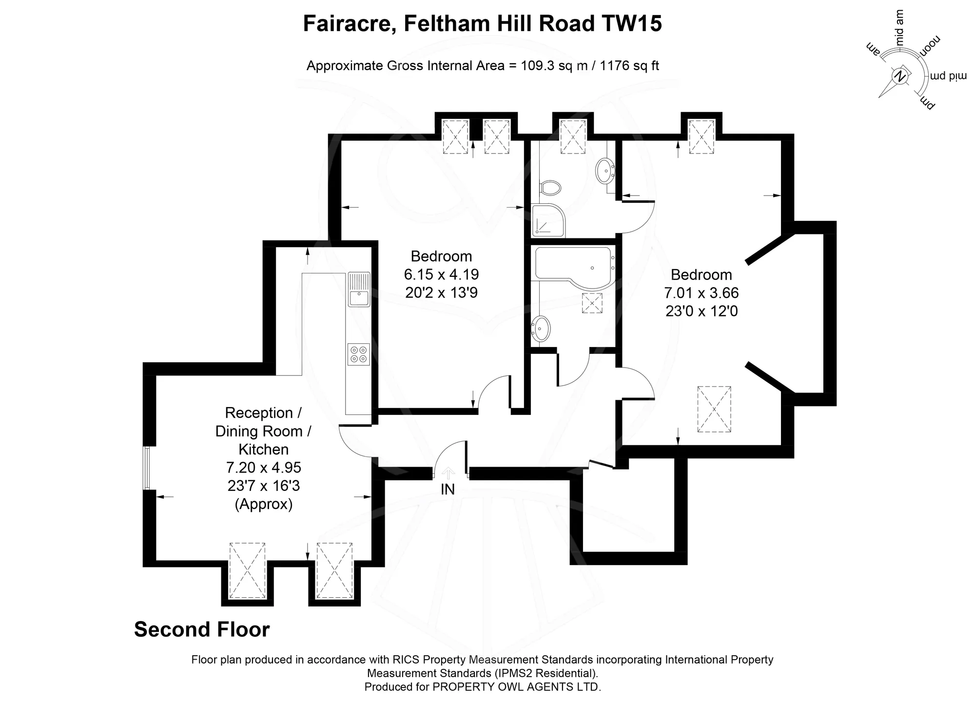2 bed apartment for sale in Feltham Hill Road, Ashford - Property Floorplan