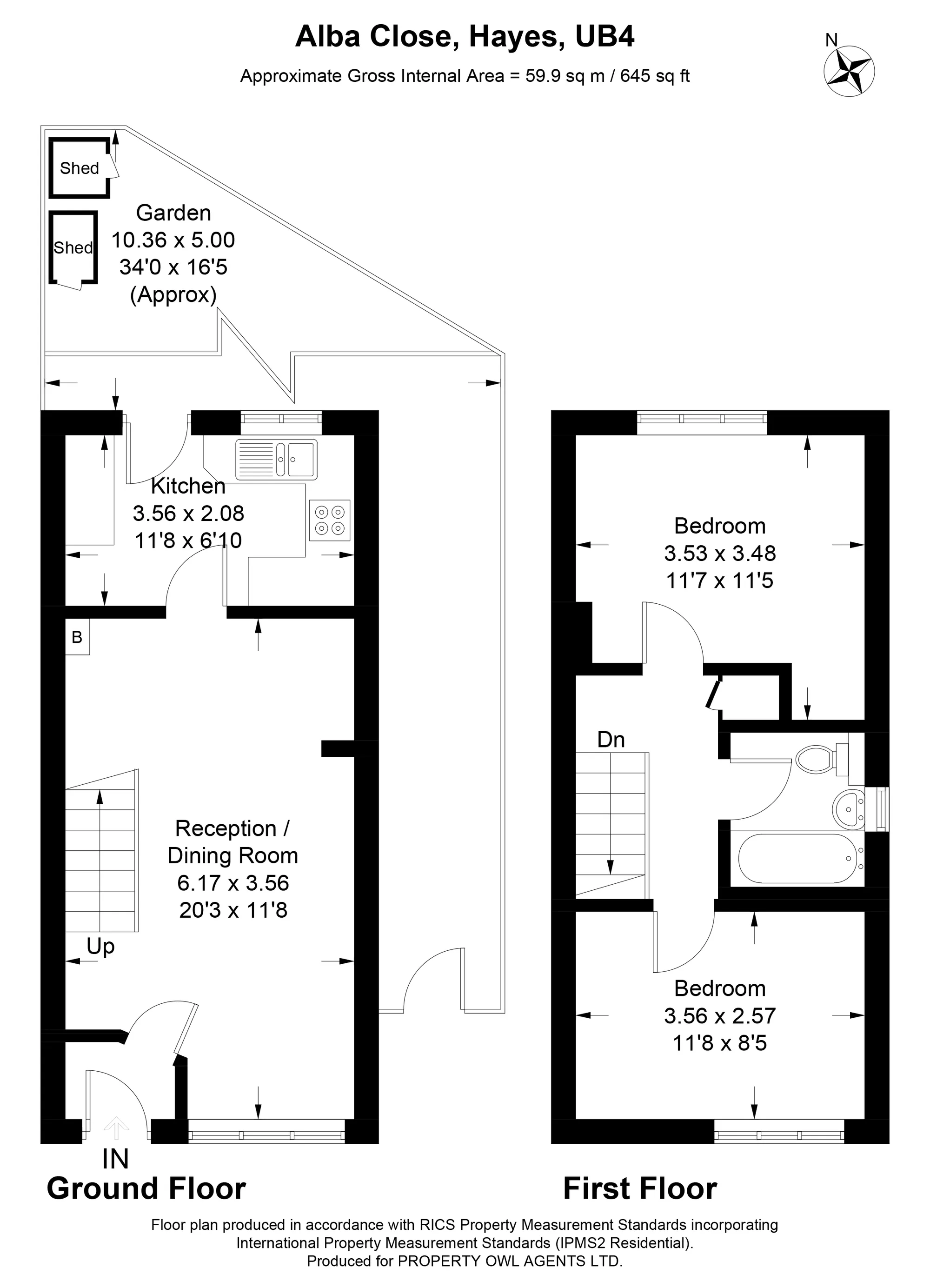 2 bed semi-detached house for sale in Alba Close, Hayes - Property Floorplan