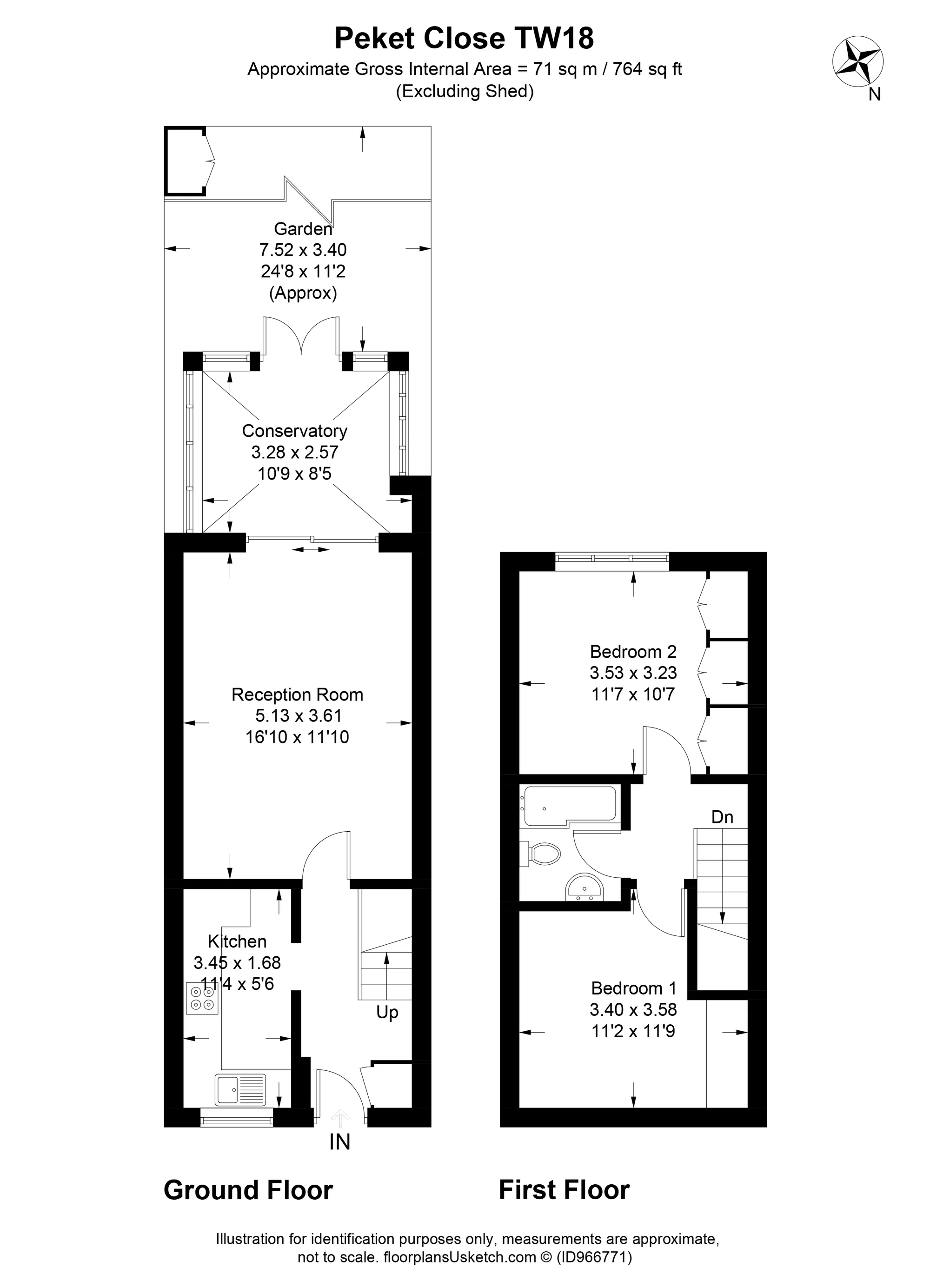2 bed mid-terraced house for sale in Peket Close, Staines-Upon-Thames - Property Floorplan