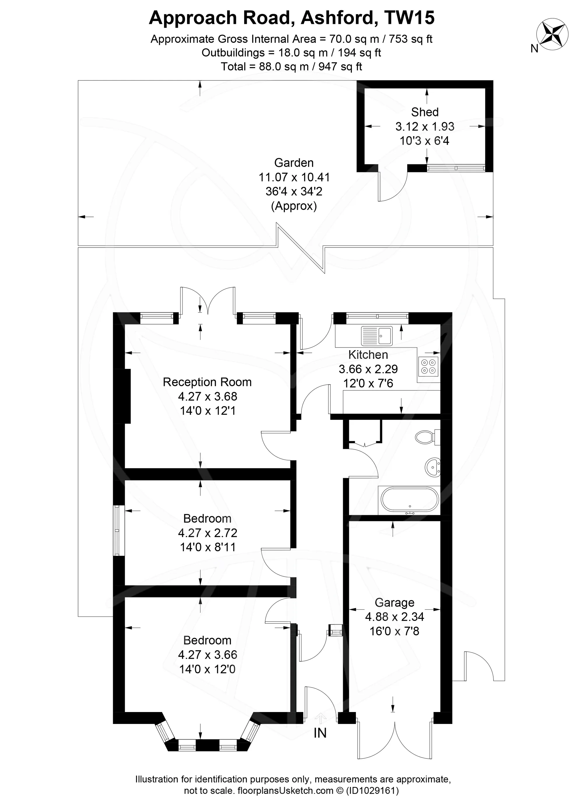 2 bed detached bungalow for sale in Approach Road, Ashford - Property Floorplan