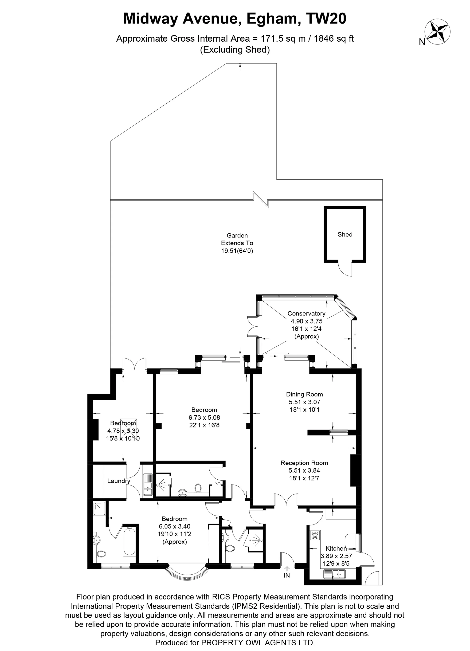 3 bed detached house for sale in Midway Avenue, Egham - Property Floorplan