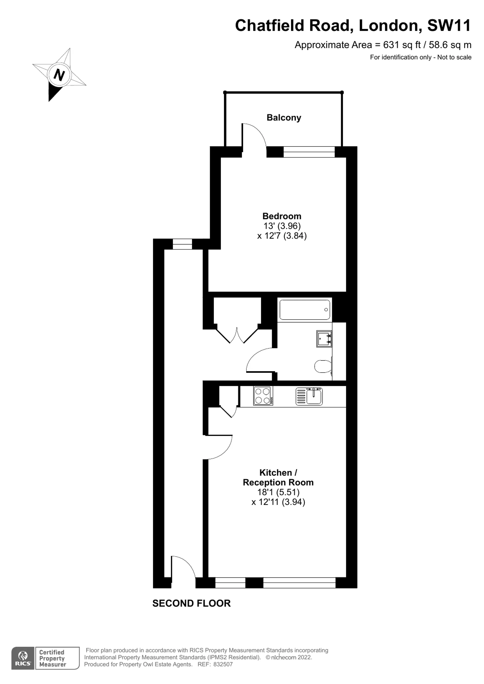 1 bed apartment for sale in Chatfield Road, London - Property Floorplan