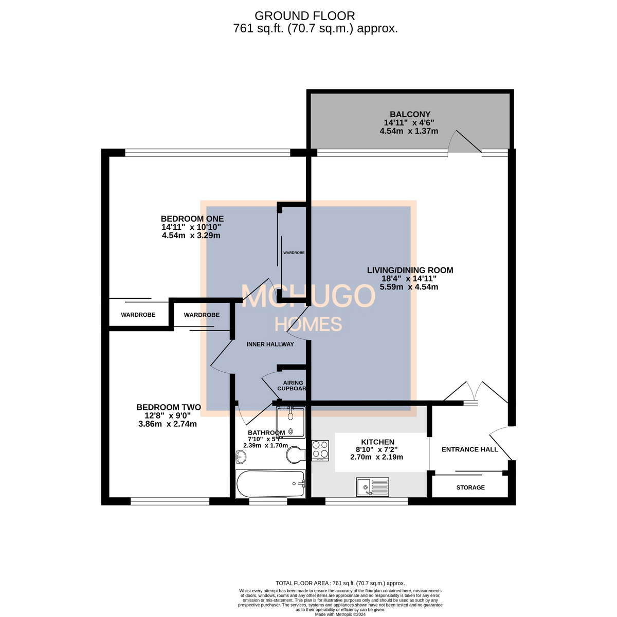 2 bed apartment for sale in Richmond Hill Road, Birmingham - Property floorplan