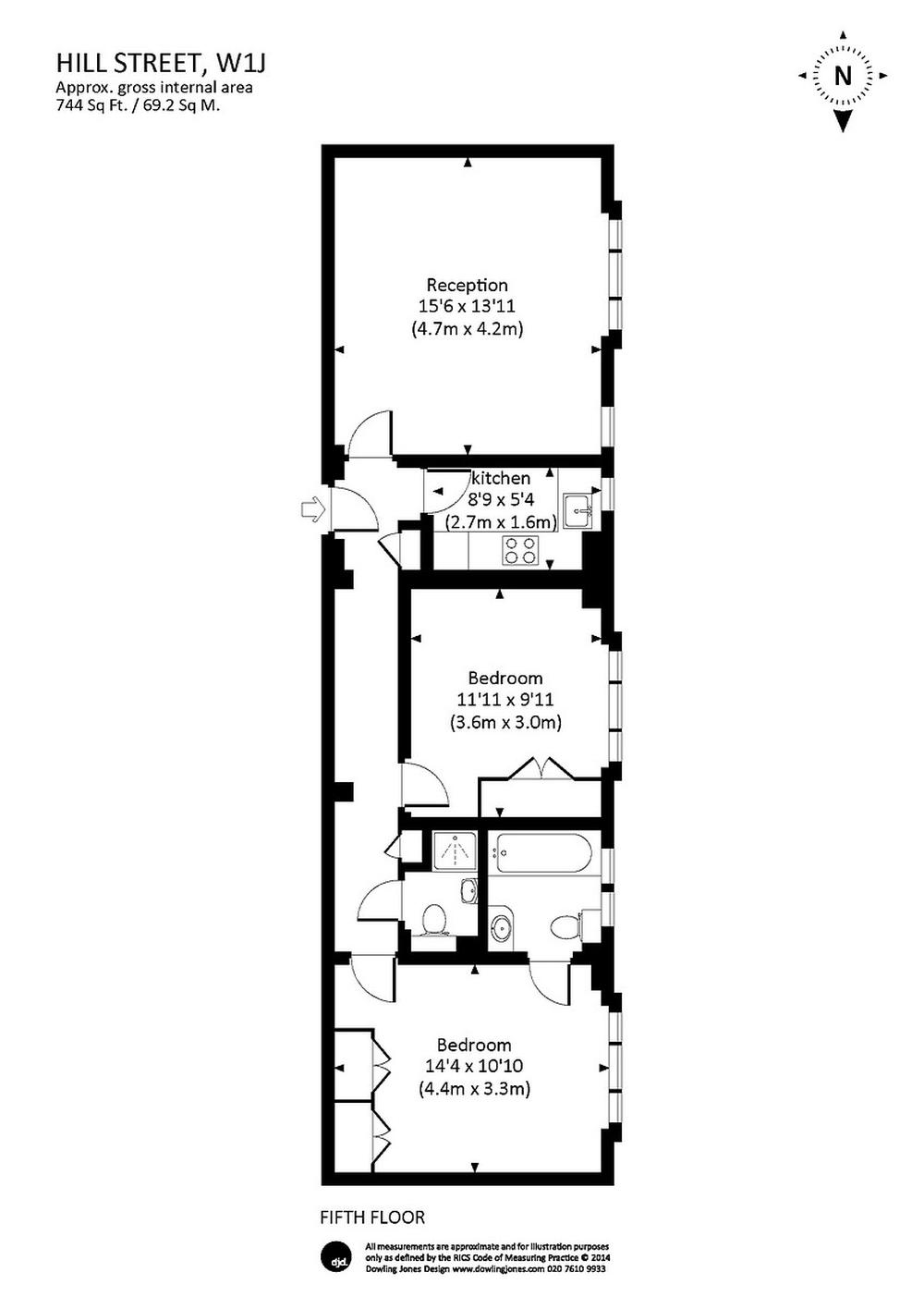 2 bed apartment to rent in Hill Street, London - Property Floorplan