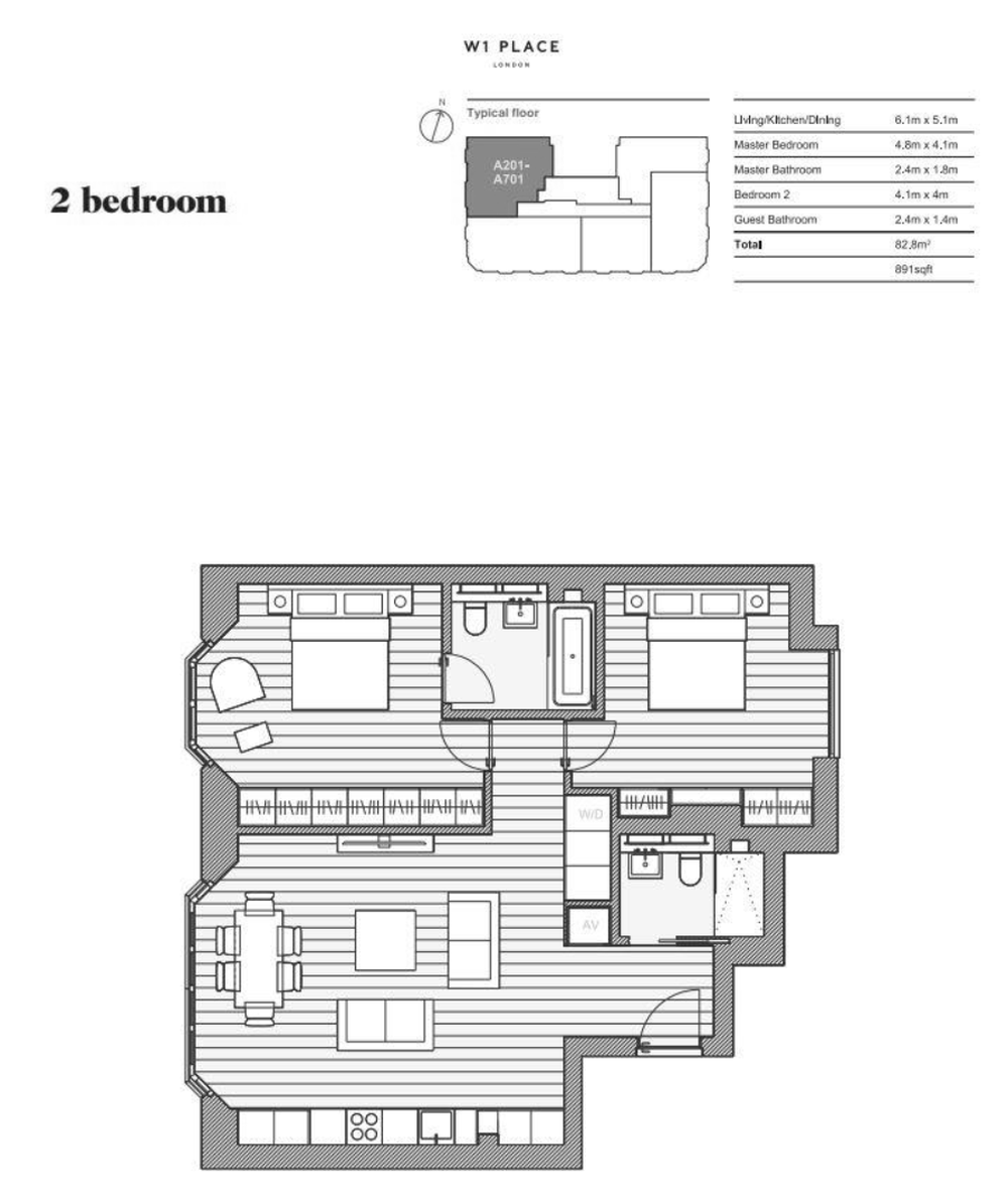 2 bed apartment for sale in Great Portland Place, London - Property Floorplan