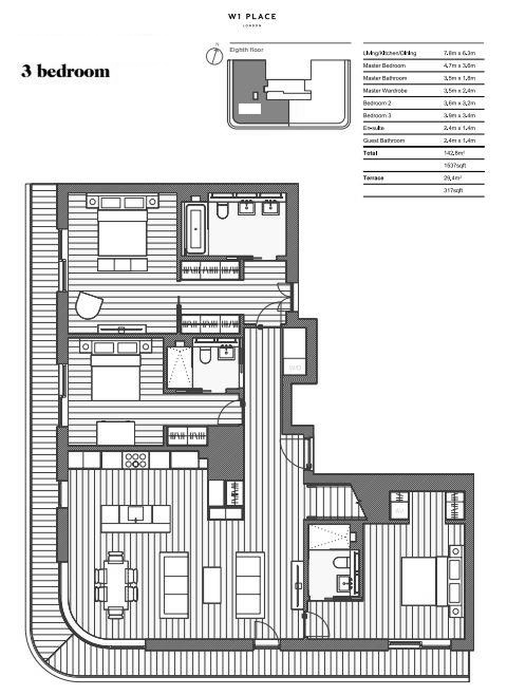 3 bed apartment for sale in Great Portland Place, London - Property Floorplan