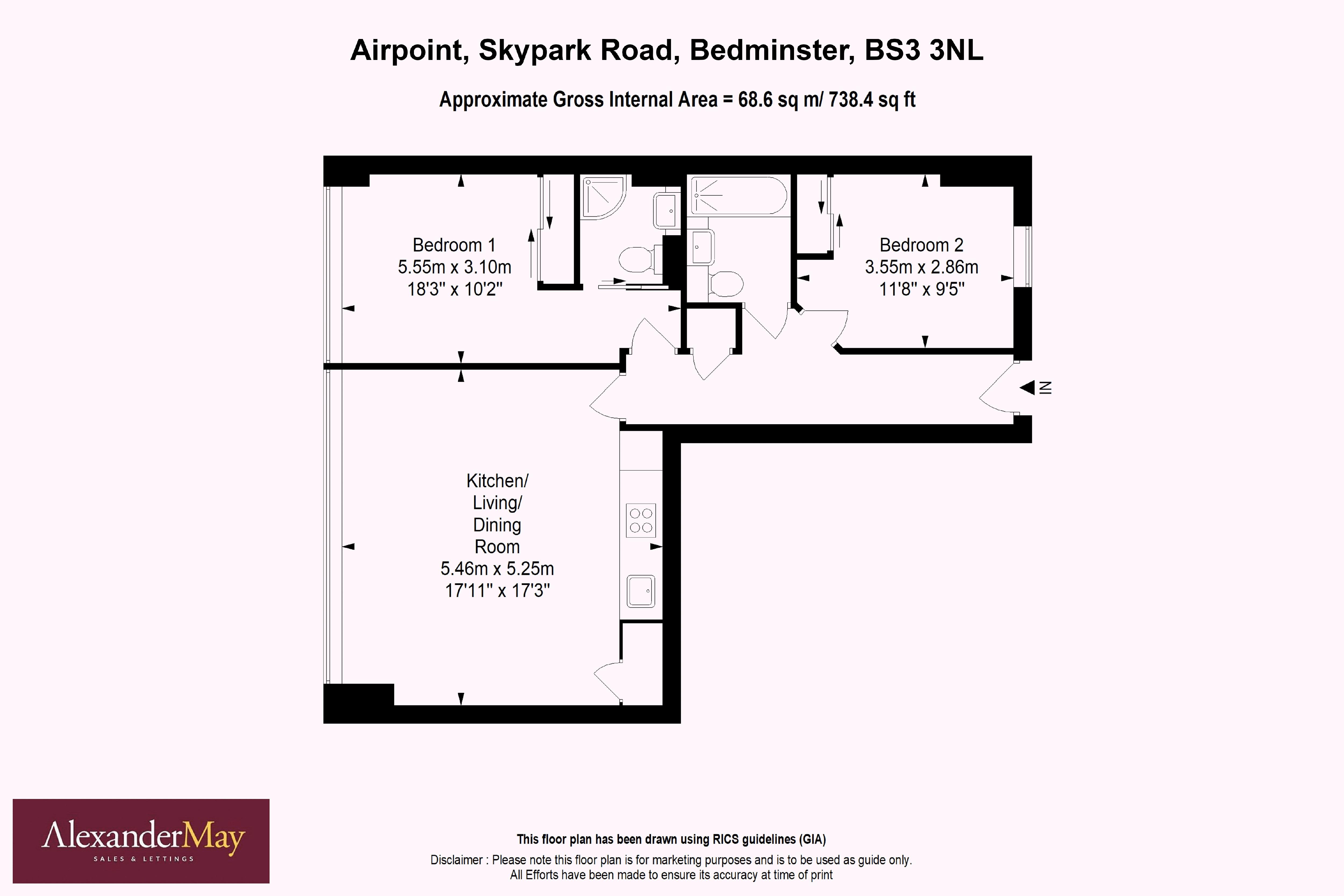 2 bed flat for sale in Skypark Road, Bristol - Property Floorplan
