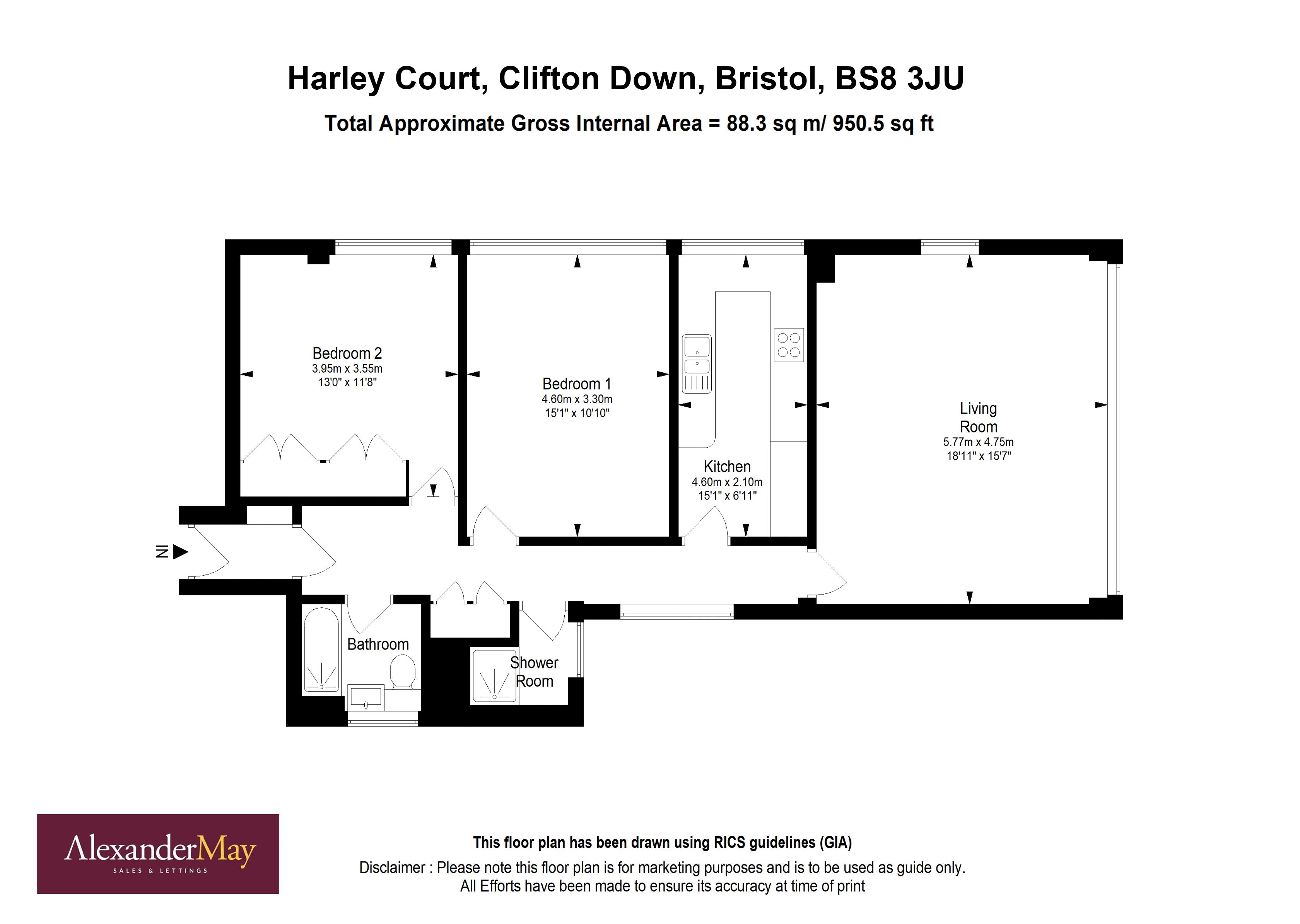 2 bed flat for sale in Clifton Down, Bristol - Property Floorplan