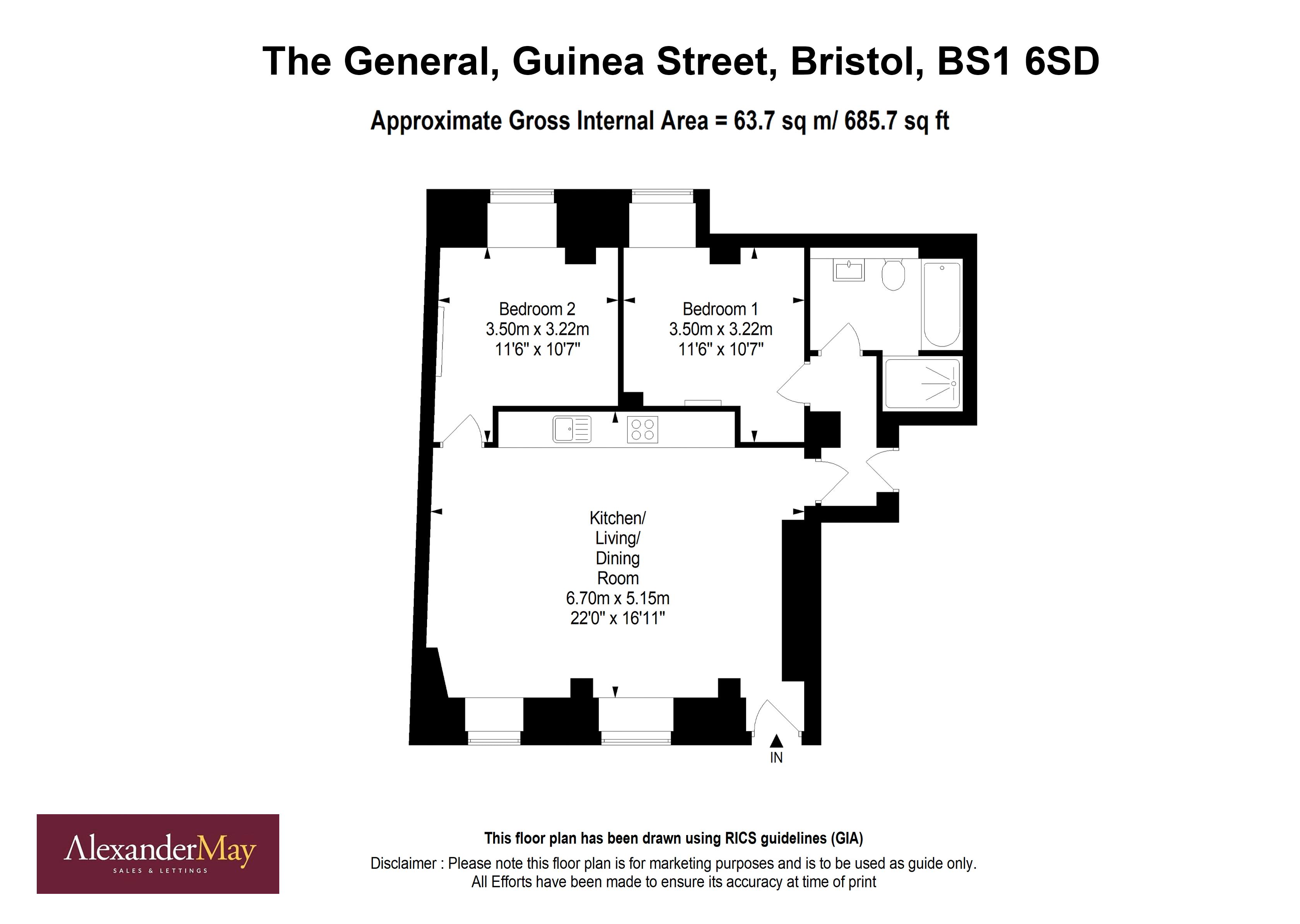 2 bed flat for sale in Guinea Street, Bristol - Property Floorplan