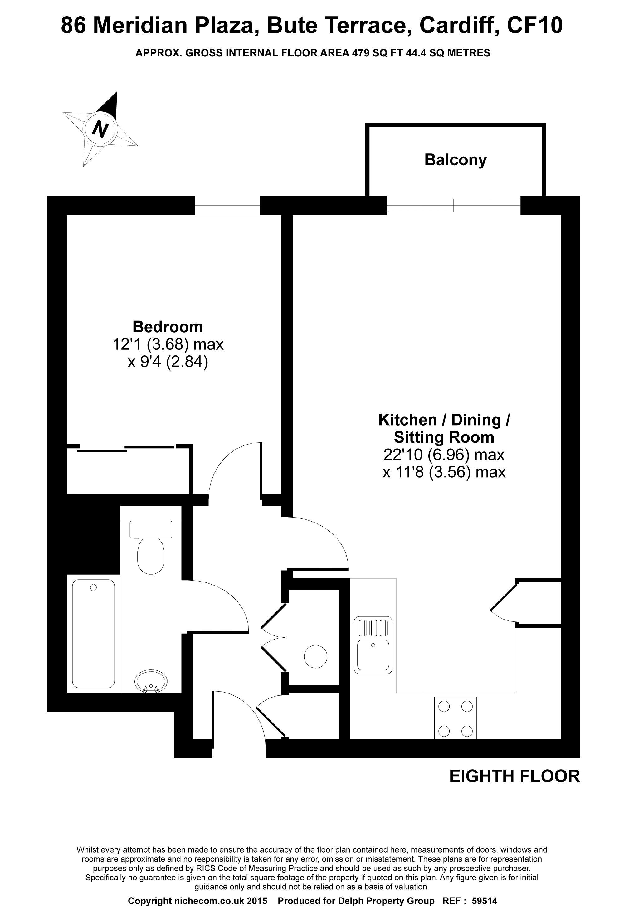 1 bed flat for sale in Meridian Plaza, Cardiff - Property Floorplan