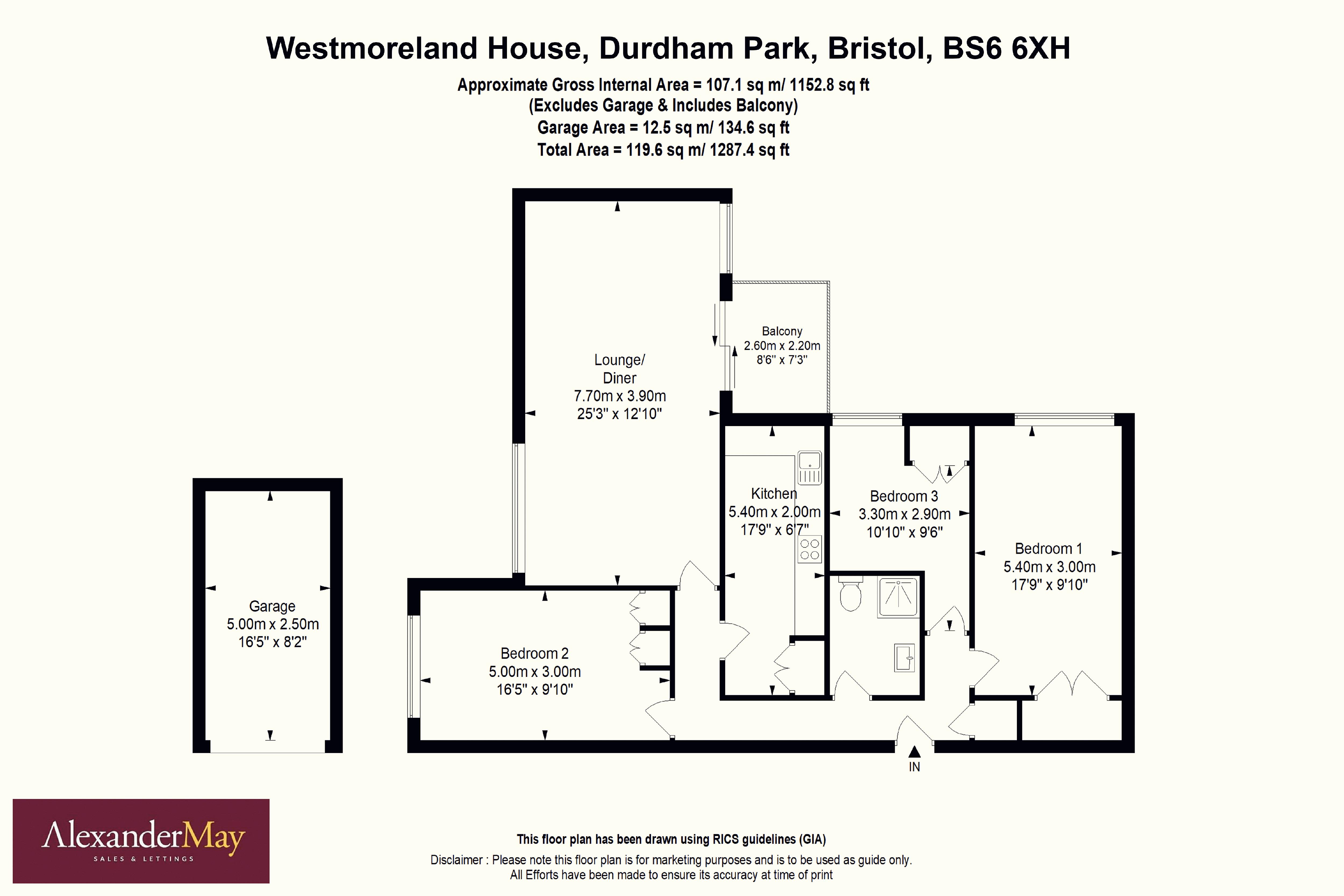 3 bed flat for sale in Durdham Park, Bristol - Property Floorplan