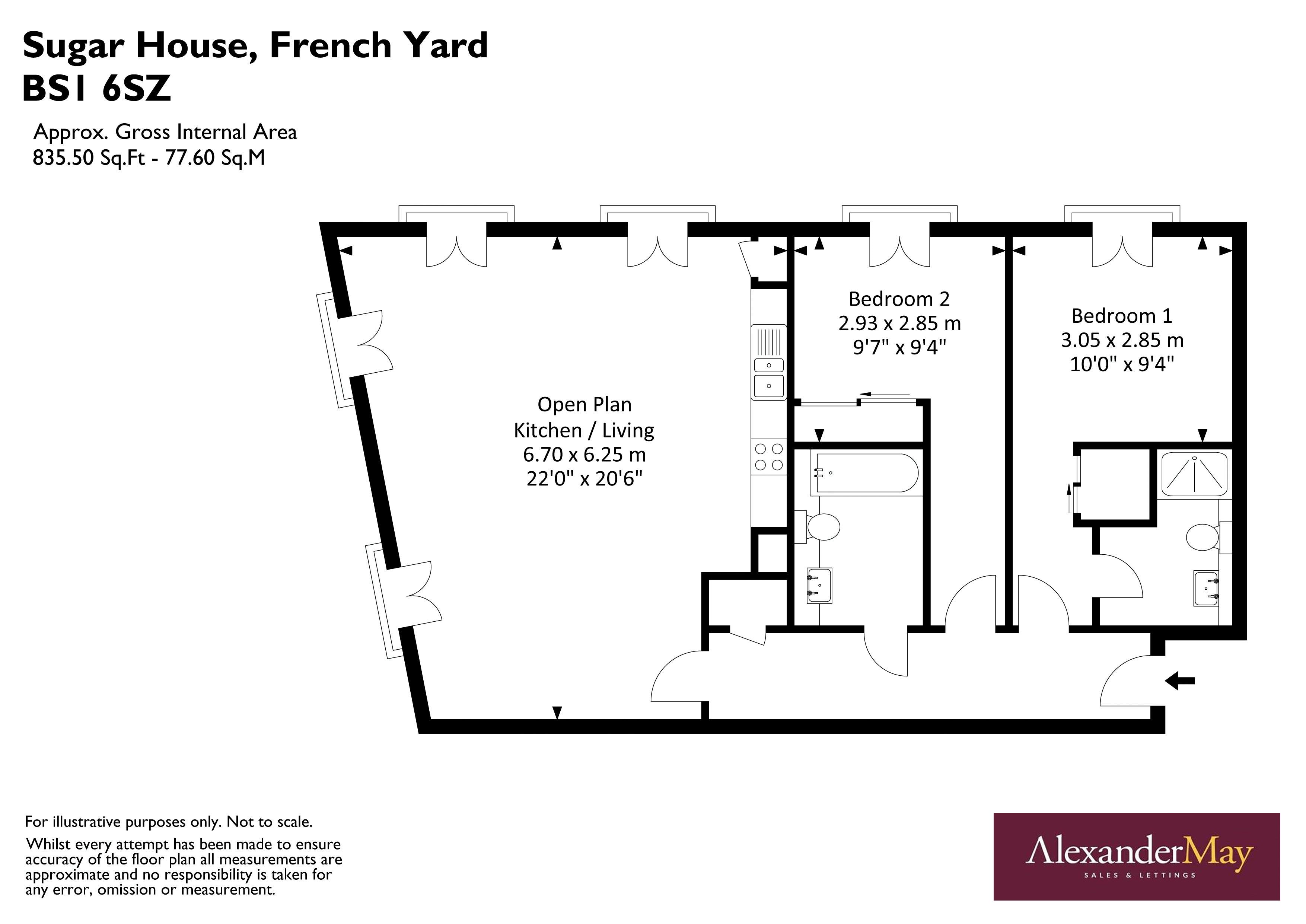 2 bed flat for sale in French Yard, Bristol - Property Floorplan
