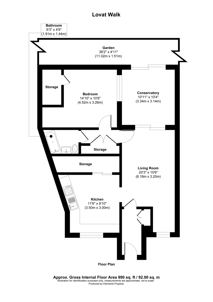 1 bed terraced bungalow for sale in Lovat Walk, Hounslow - Property Floorplan