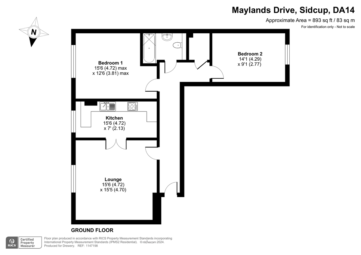 2 bed flat for sale in Maylands Drive, Sidcup - Property Floorplan