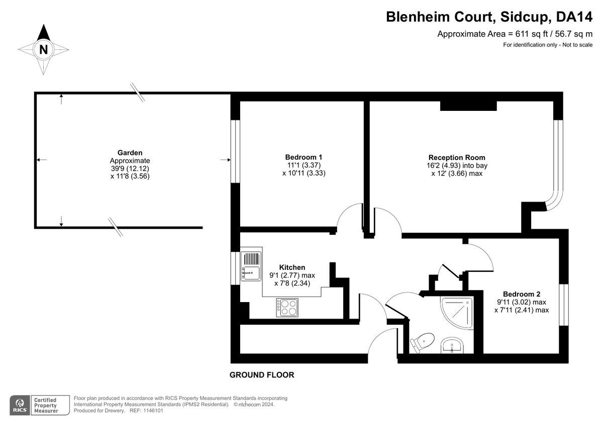 2 bed ground floor maisonette for sale in Blenheim Court, Sidcup - Property Floorplan