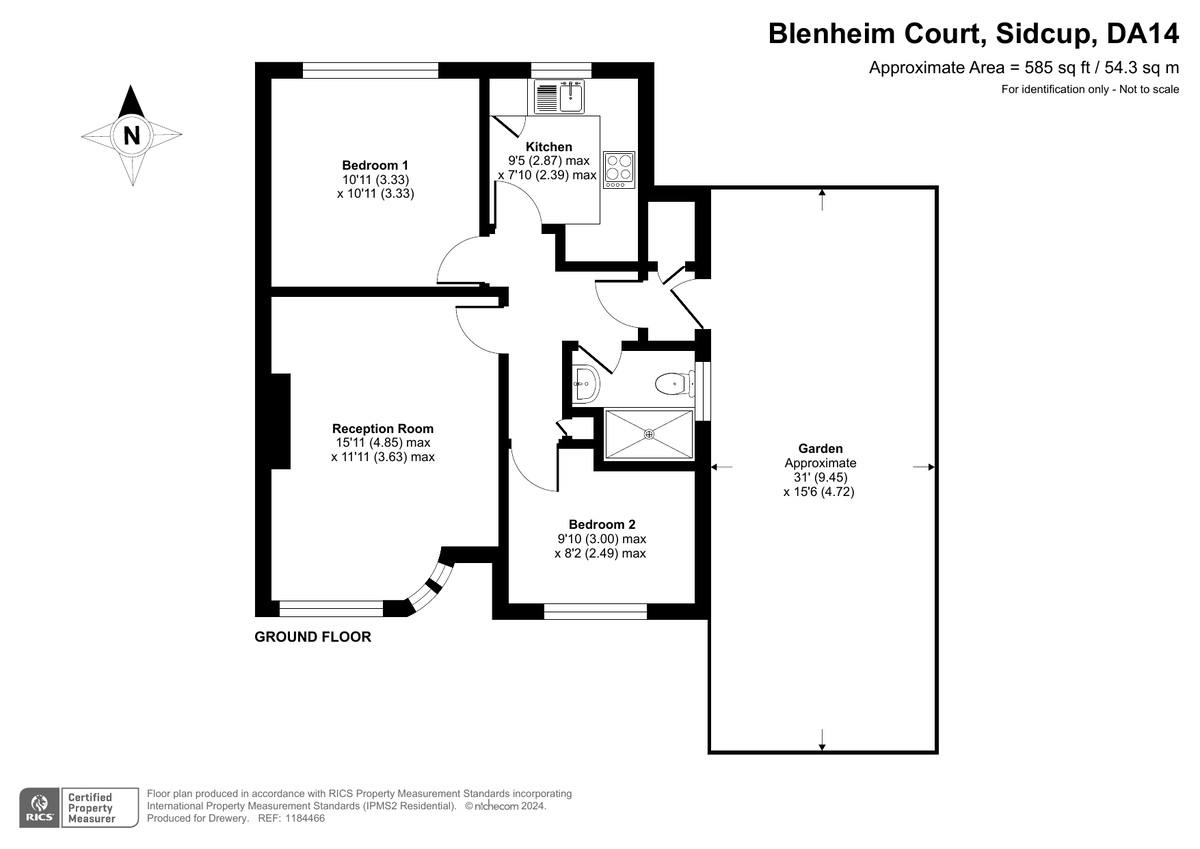 2 bed ground floor flat for sale in Blenheim Court, Sidcup - Property Floorplan