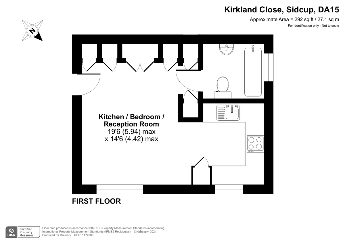 1 bed studio flat for sale in Kirkland Close, Sidcup - Property Floorplan