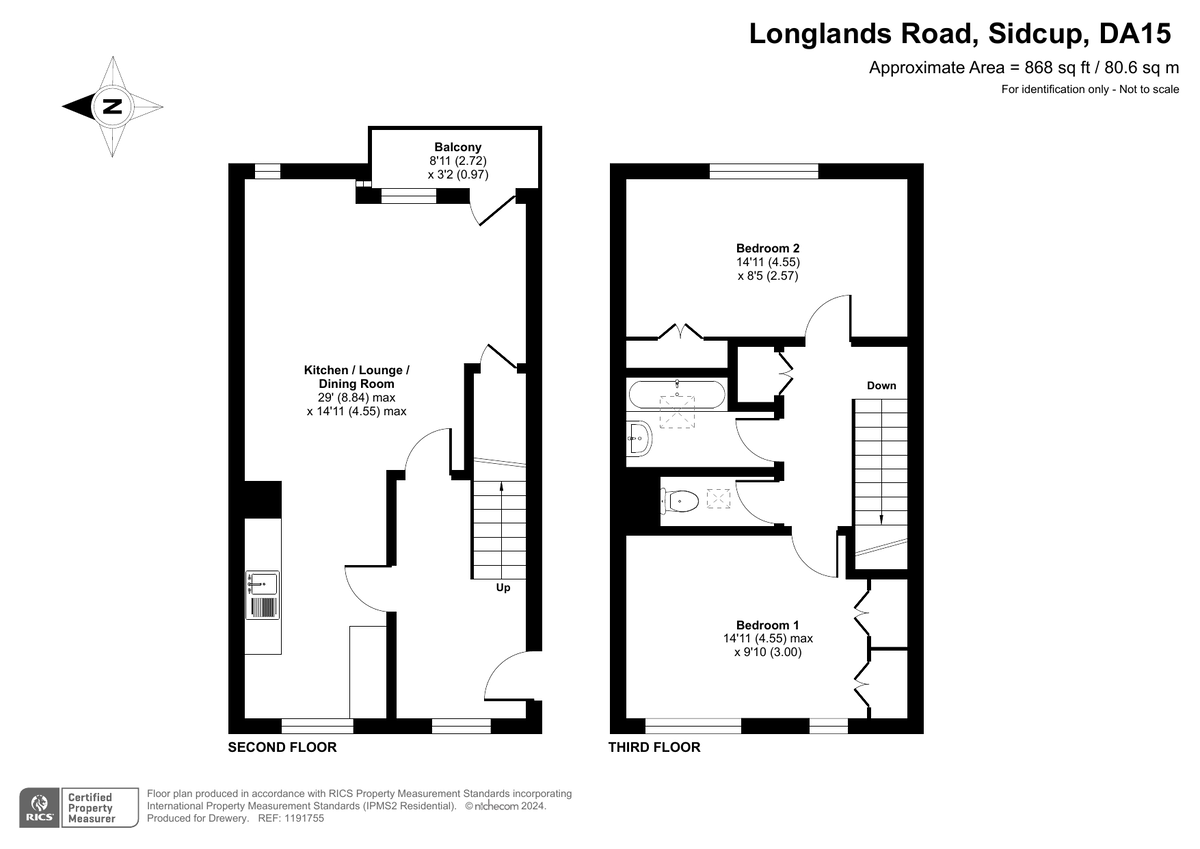 2 bed flat for sale in Longlands Road, Sidcup - Property Floorplan