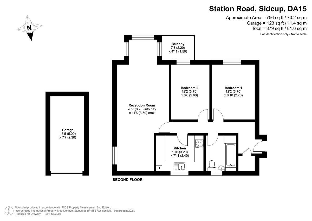 2 bed apartment for sale in Station Road, Sidcup, DA15 7DA - Property floorplan