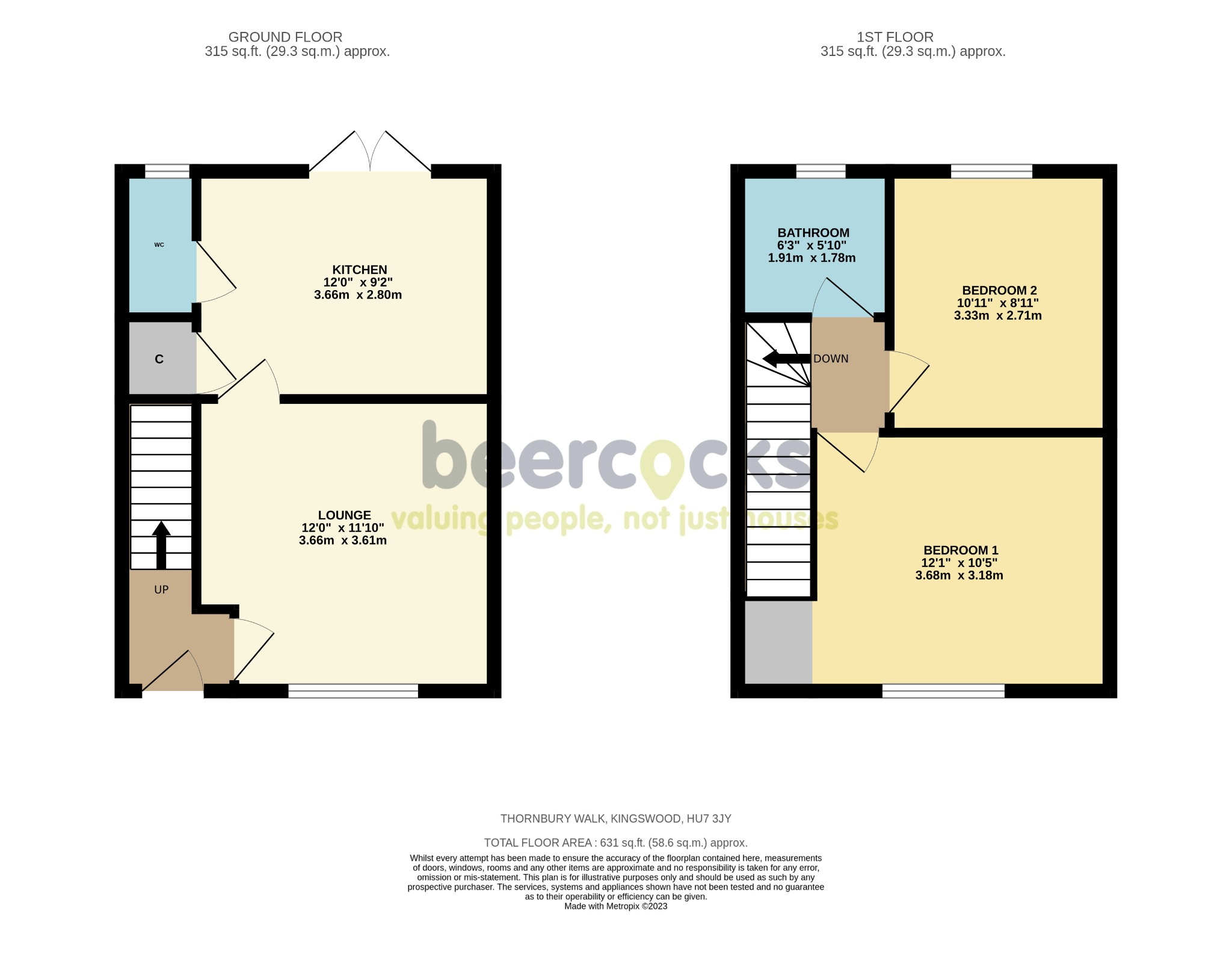 2 bed terraced house for sale in Thornbury Walk, Hull - Property Floorplan