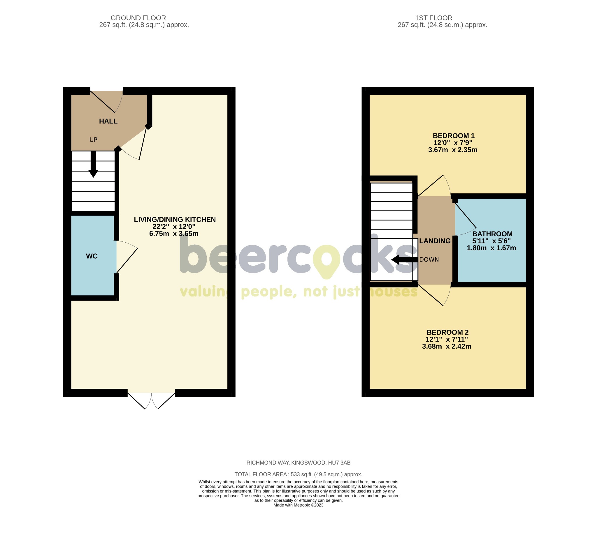 2 bed terraced house for sale in Richmond Way, Hull - Property Floorplan