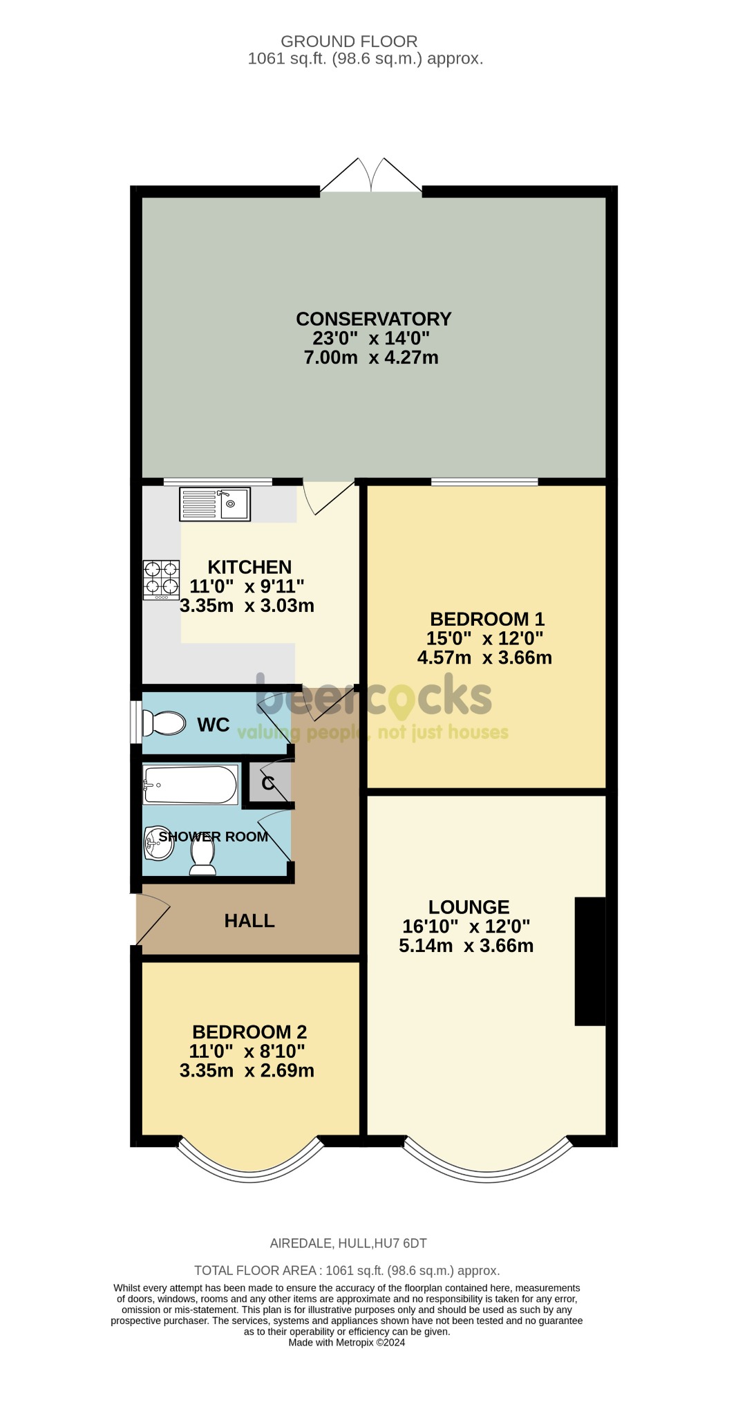 2 bed semi-detached bungalow for sale in Airedale, Hull - Property Floorplan