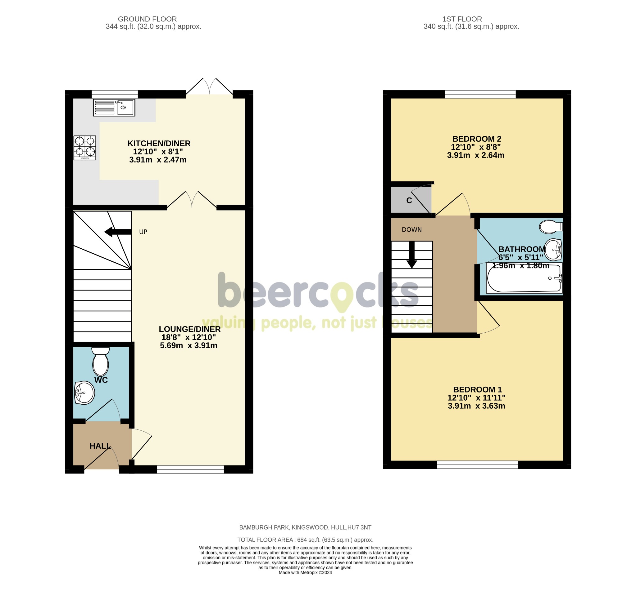 2 bed terraced house for sale in Bamburgh Park, Hull - Property Floorplan